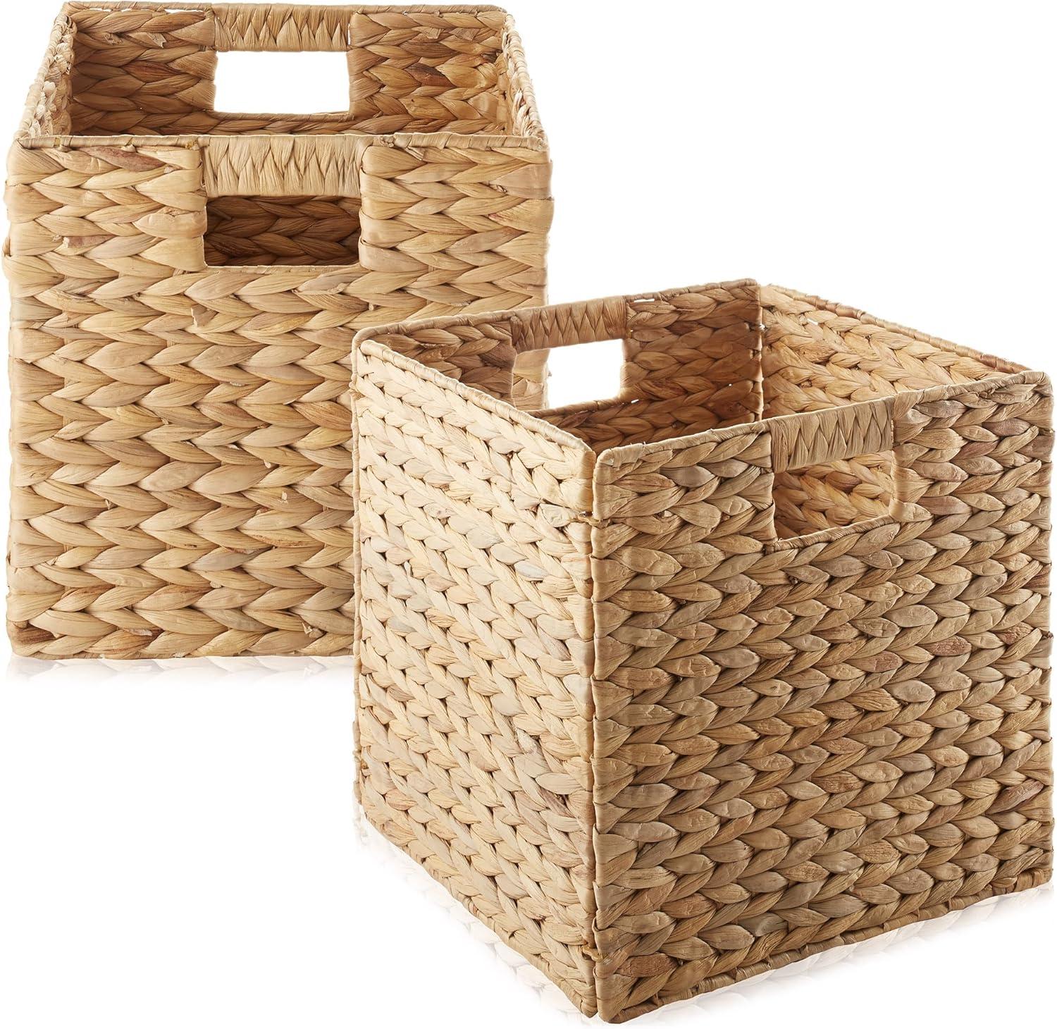 Natural Water Hyacinth Wicker Storage Baskets Set of 2