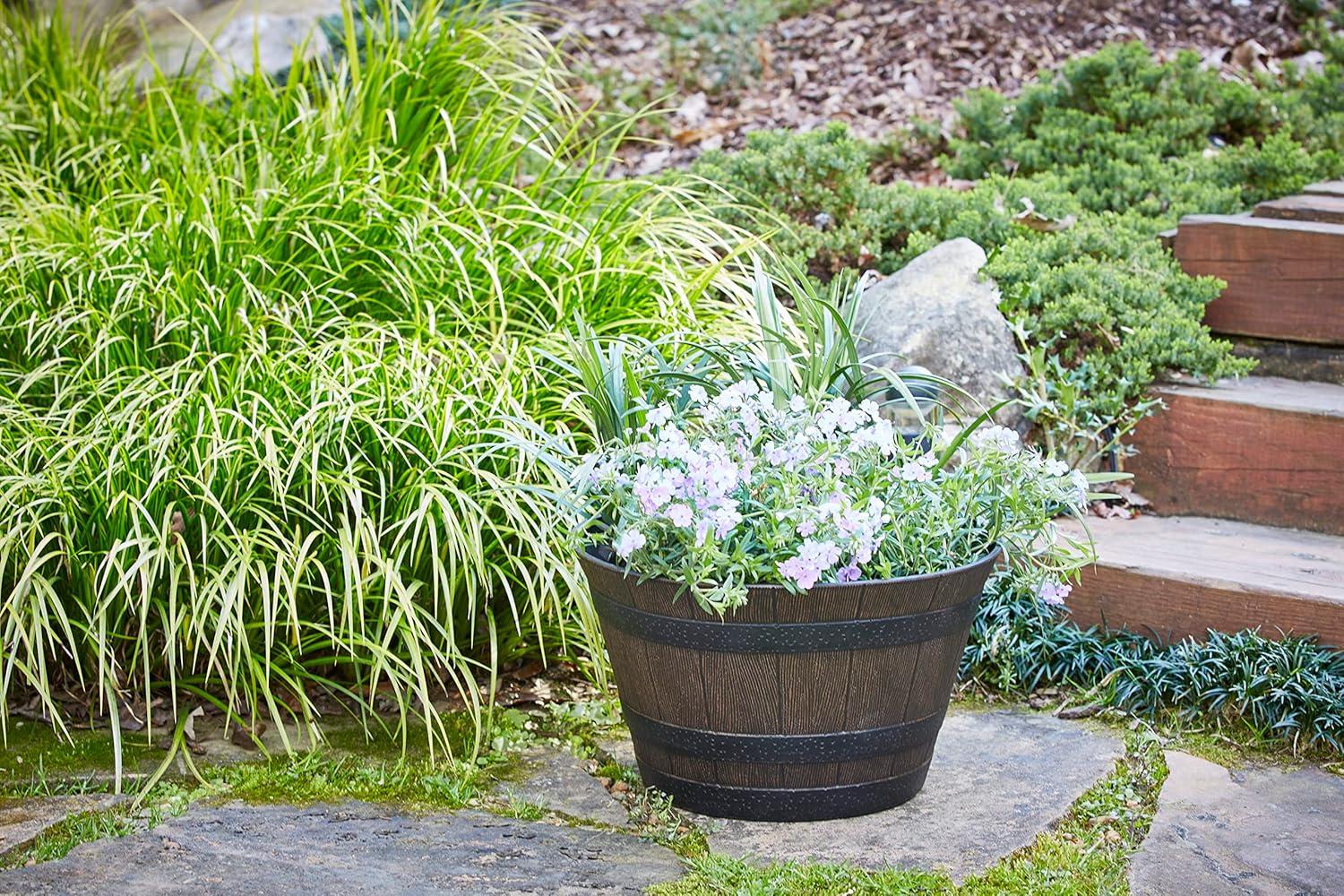 22.5" Brown Resin Whiskey Barrel Outdoor Planter with Wheels