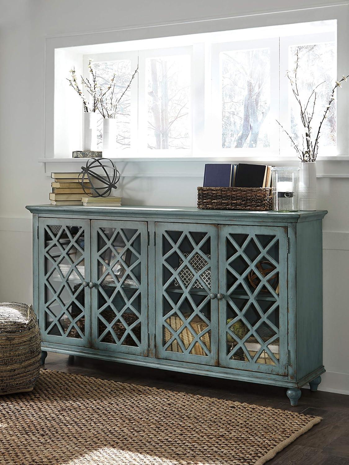 Ashley Furniture Mirimyn Engineered Wood Accent Cabinet in Antique Teal