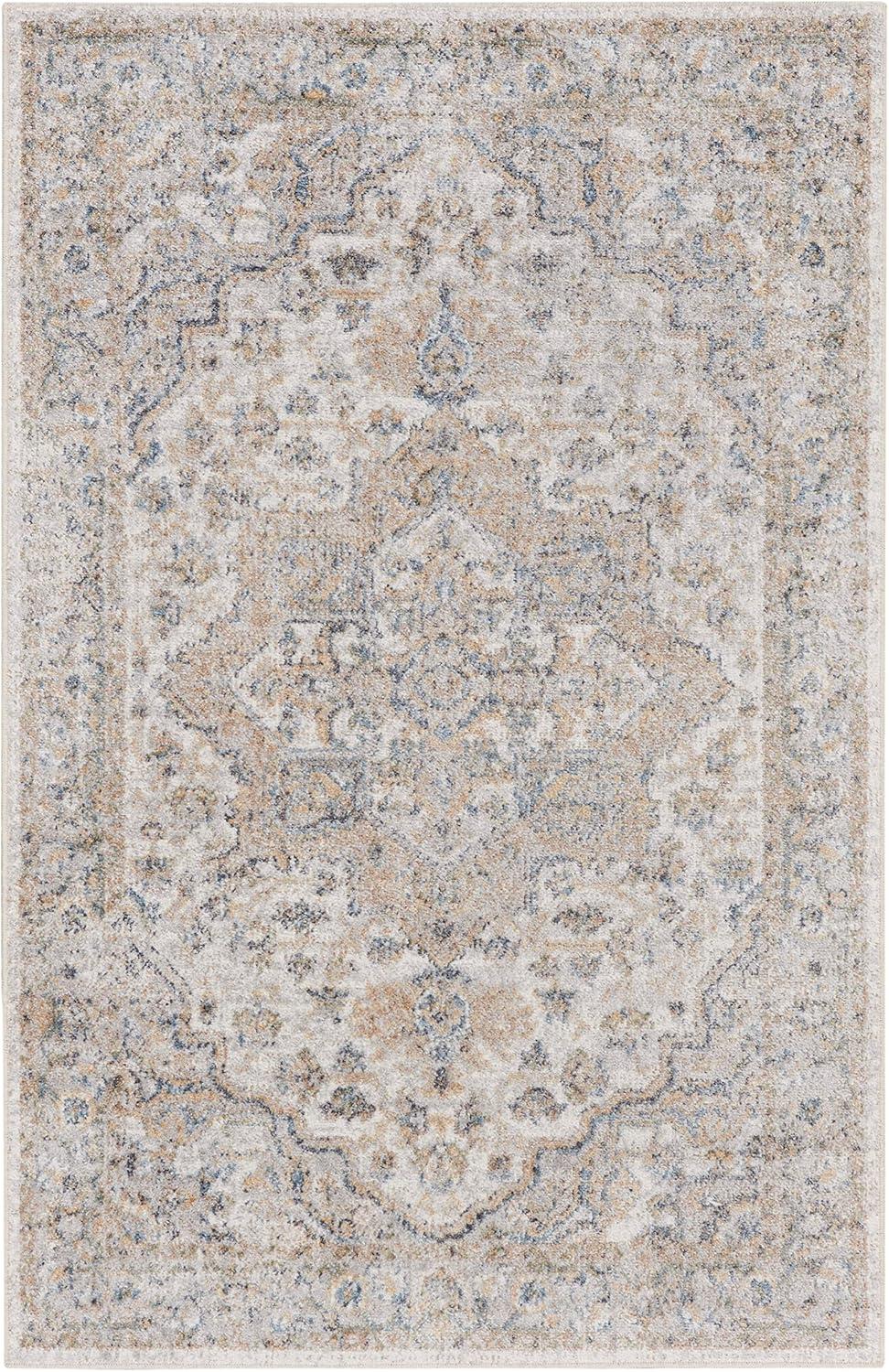 Nourison Astra Machine Washable Vintage Medallion Indoor Rug Silver Grey 4' x 6'