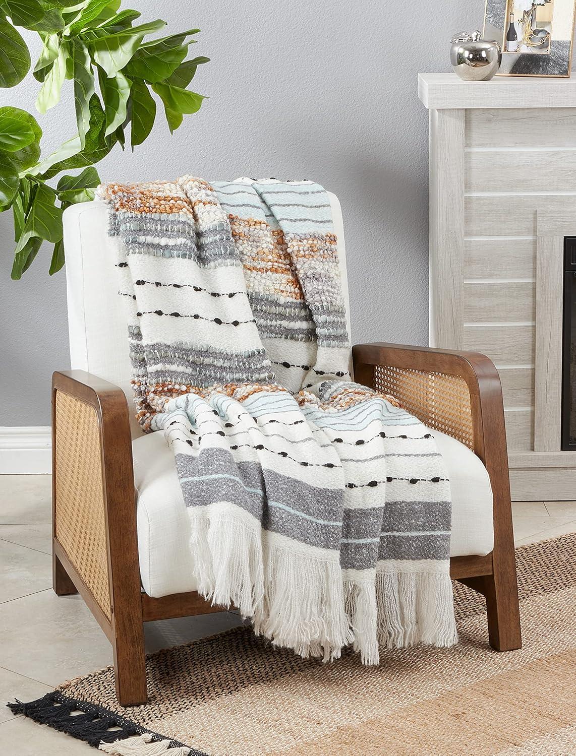 Saro Lifestyle Saro Lifestyle Woven Throw With Chunky Design, Grey, 50"x60"