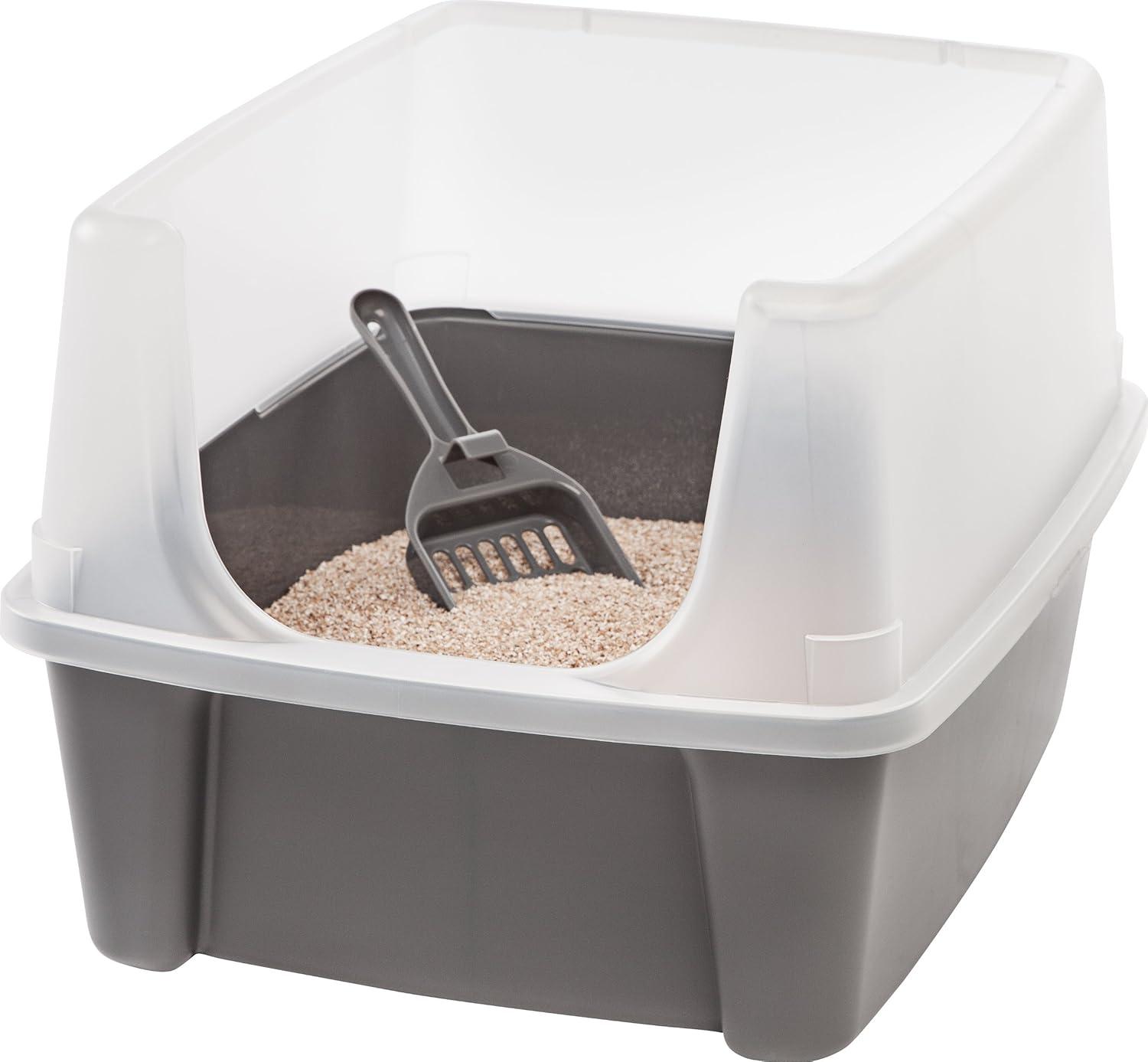 IRIS USA, Open-Top Cat Litter Box with Shield with Scoop