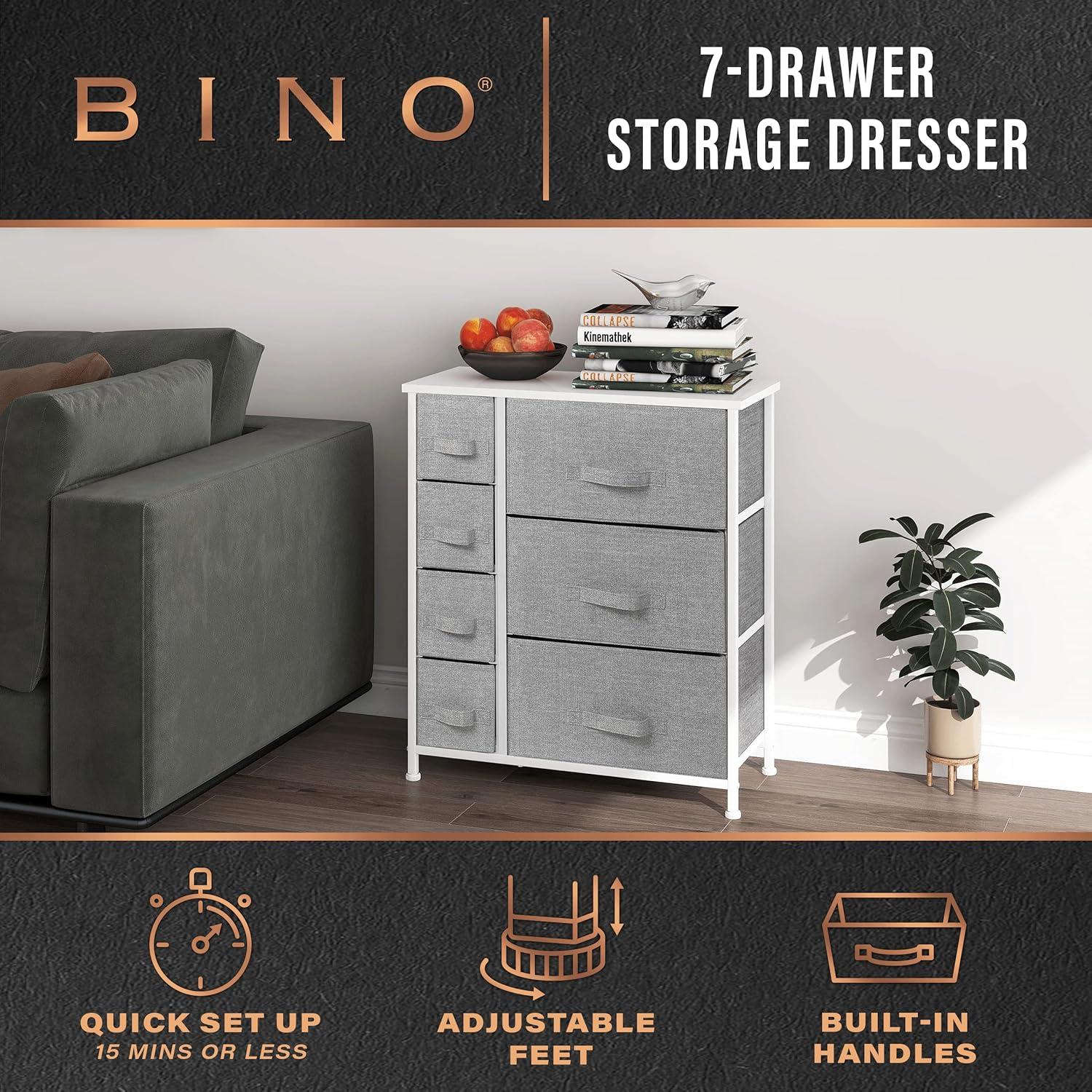 Bigroof Dresser Storage Organizer, Fabric Drawers Closet of Drawers Storage Unit for Bedroom Steel Frame Wood Top(Light Gray-7 Drawers)