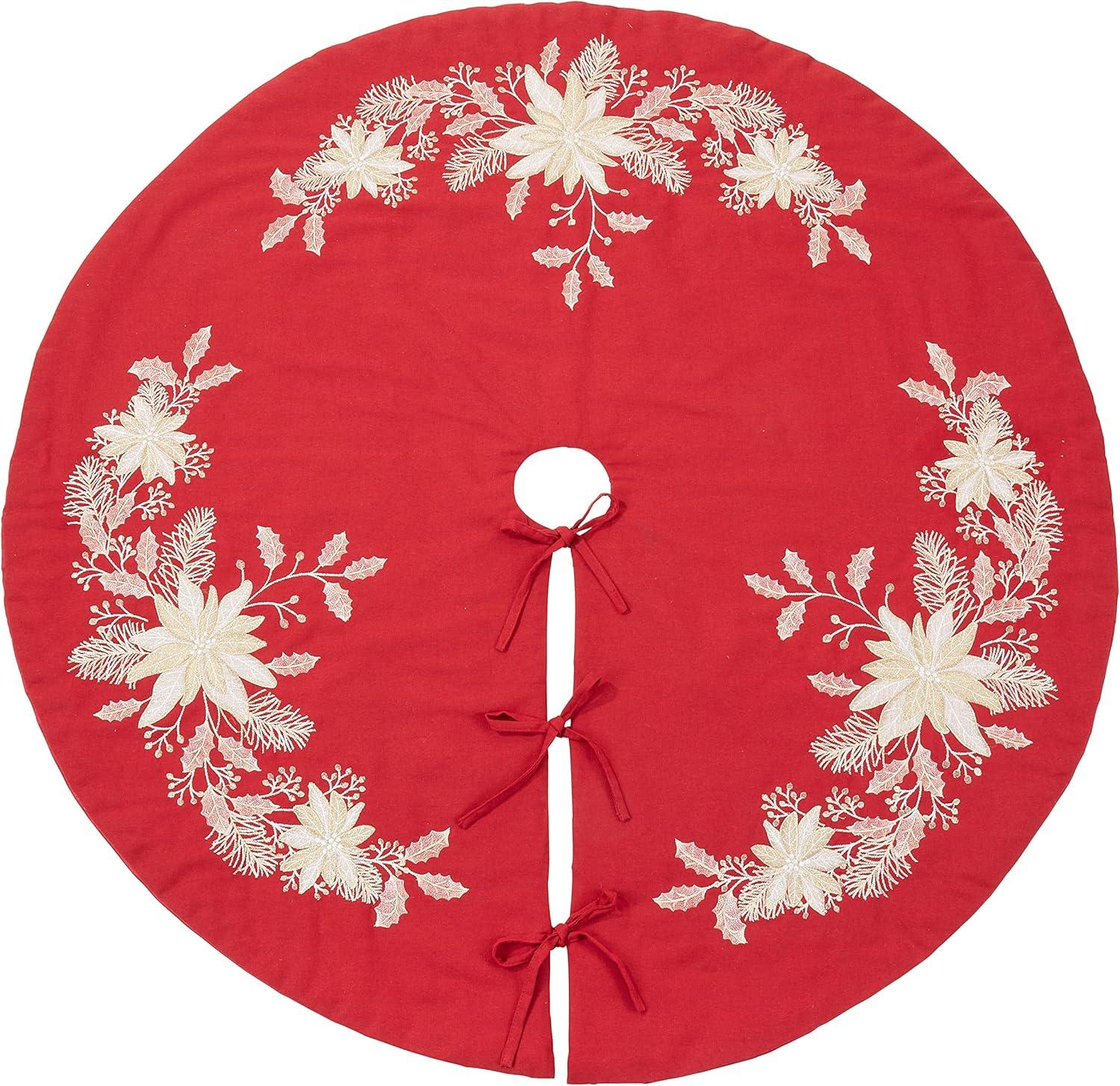 Saro Lifestyle Embroidered Tree Skirt With Holly Design