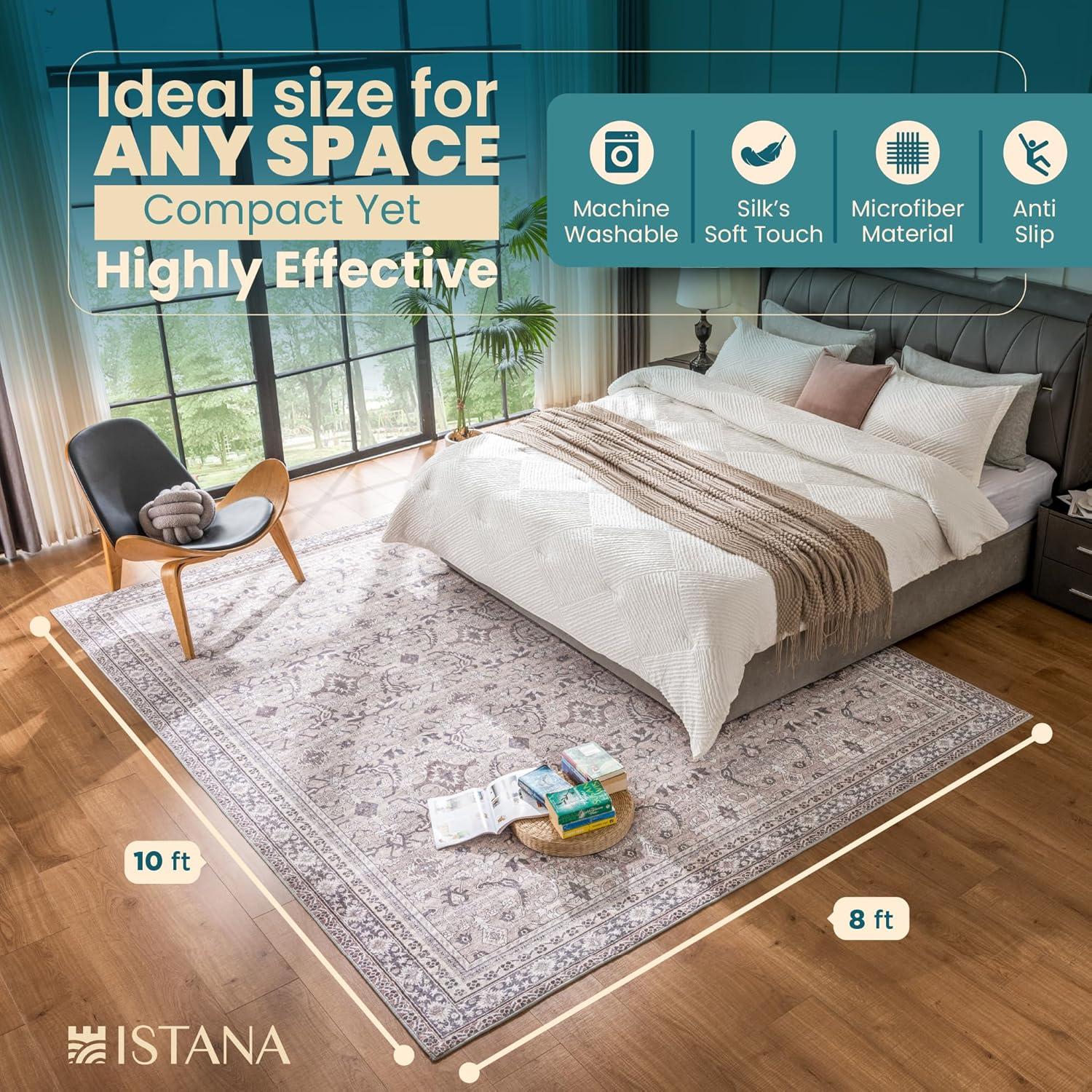 Istana Beige Area Rug 8x10, Machine Washable, Stain Resistant, Foldable, Non-Shedding, Farmhouse Rugs for Living Room, Eco-Friendly