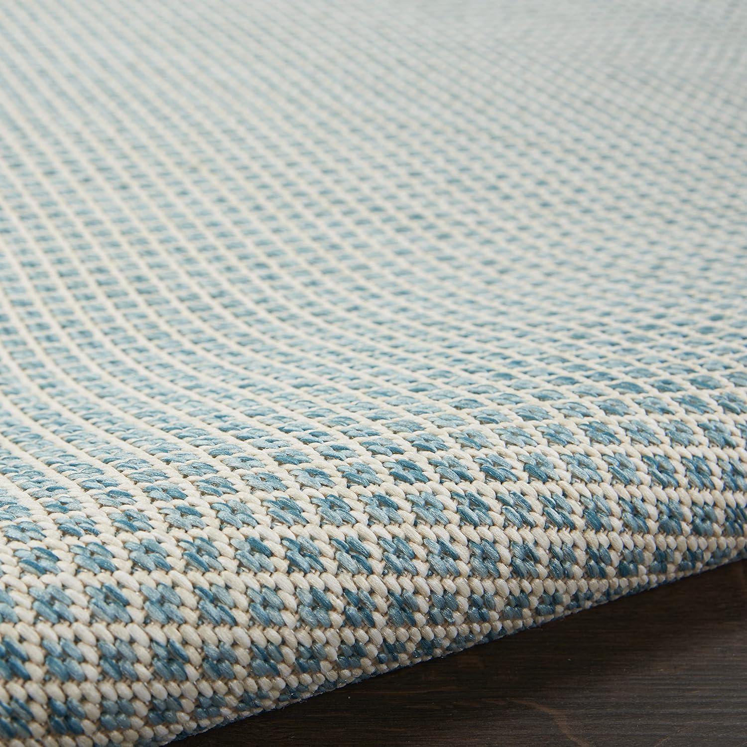 Nourison 2'2" x 8' Courtyard Modern Easy Care Flatweave Indoor Outdoor Runner Rug Ivory/Aqua