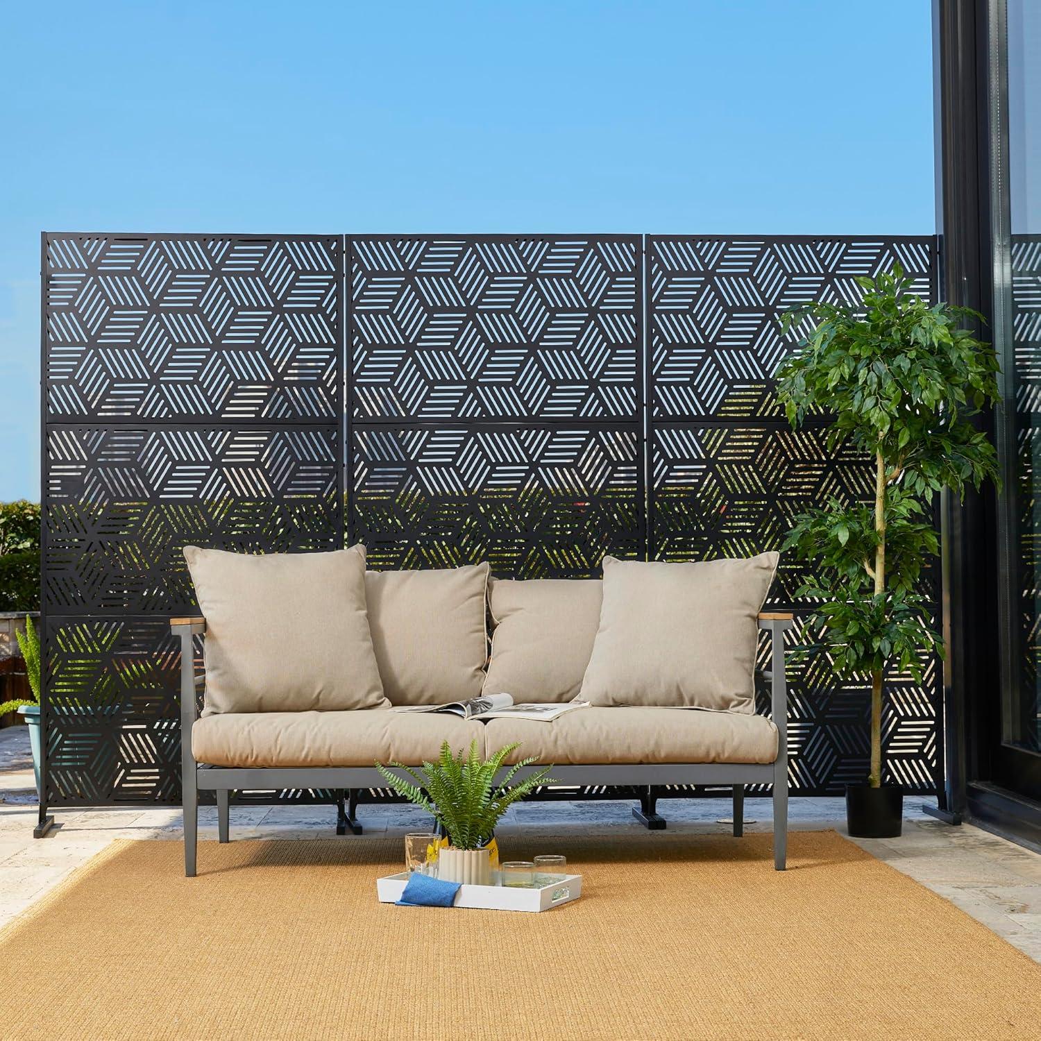 Glitzhome Geometric Privacy Screen Fence Panel Room Divider with Riser Feet