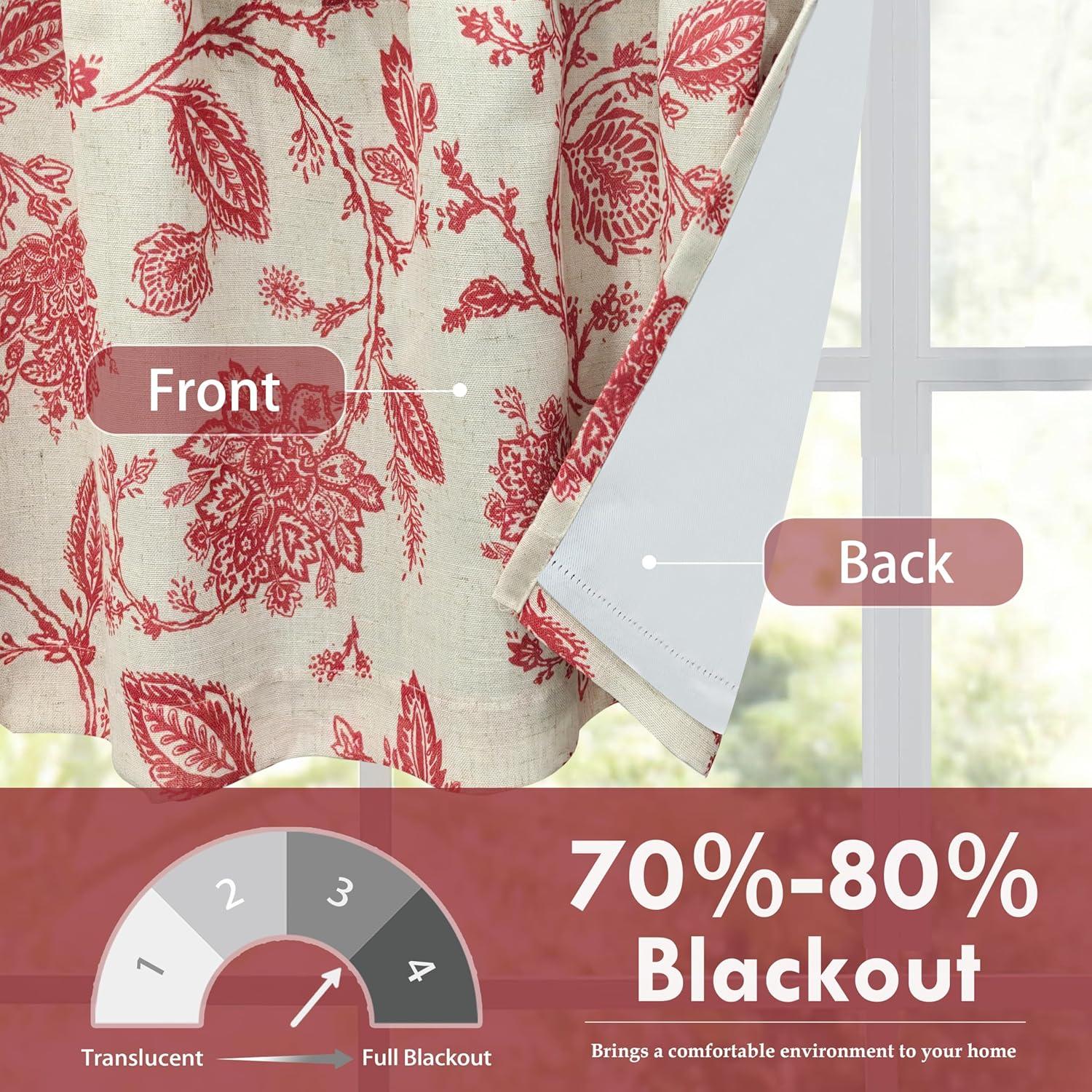 DriftAway Freda Jacobean Floral Linen Blend Blackout Thermal Insulated Energy Saving Privacy Window Curtain Valance Rod Pocket 2 Layers Single 52 Inch by 18 Inch plus 2 Inch Header Red Beige