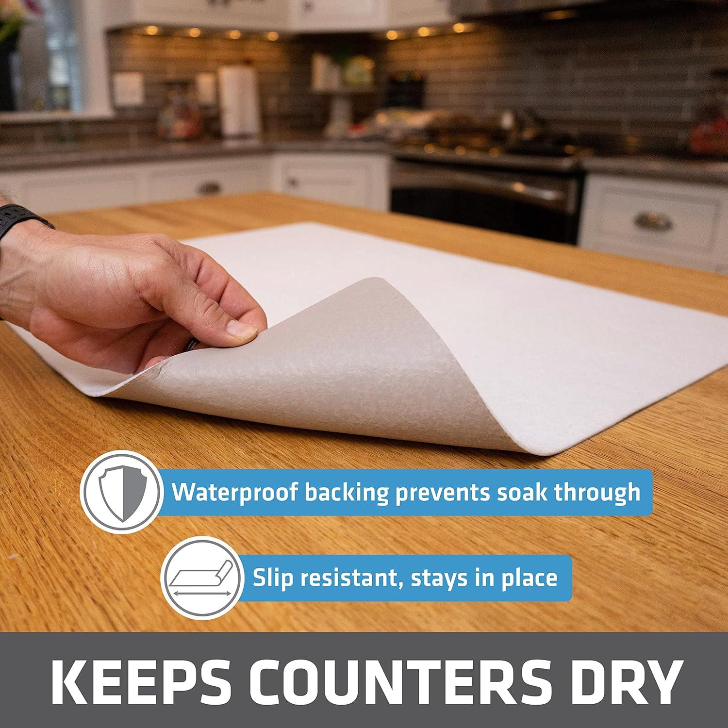 Drymate Low-Profile Dish Drying Mat, Drip Pad For Kitchen Counter - Thin/Absorbent/Waterproof/Easy To Clean