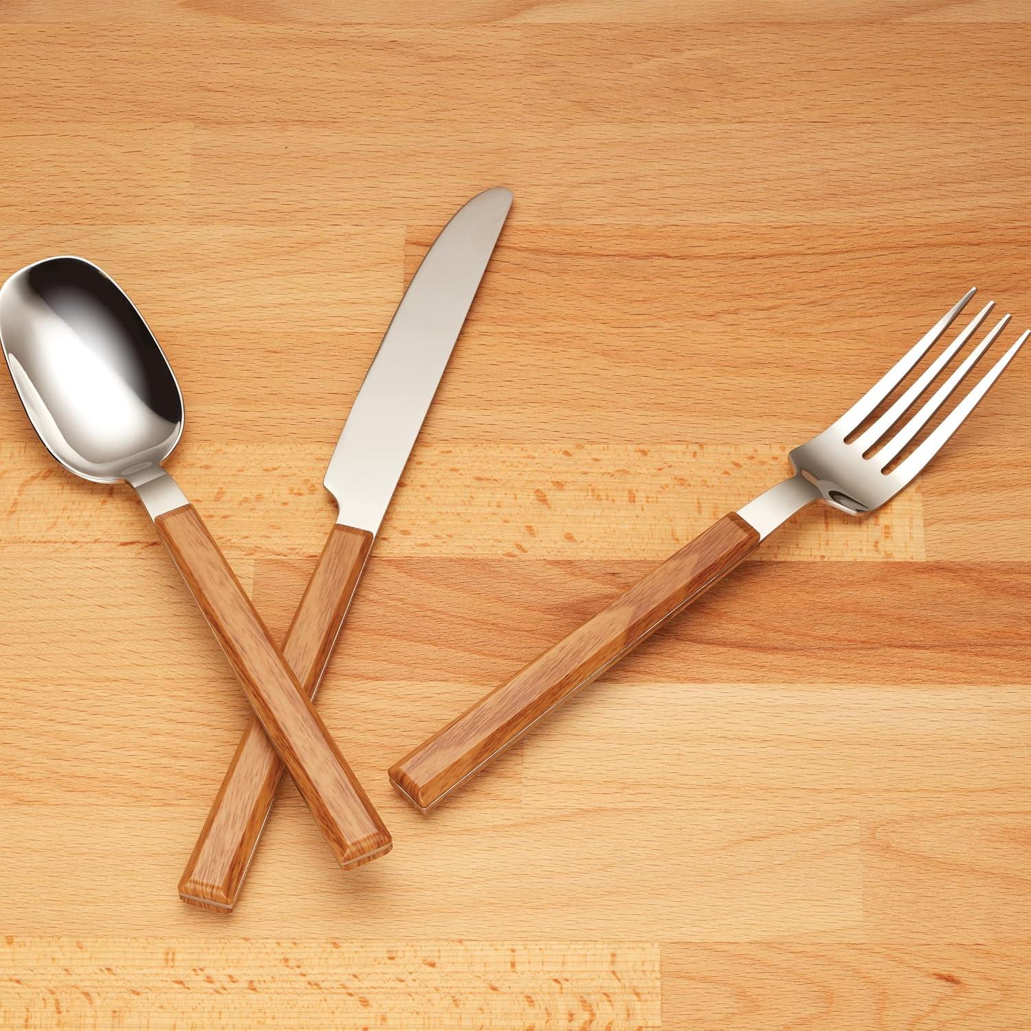 Henley Medium Wood and Stainless Steel 16-Piece Flatware Set