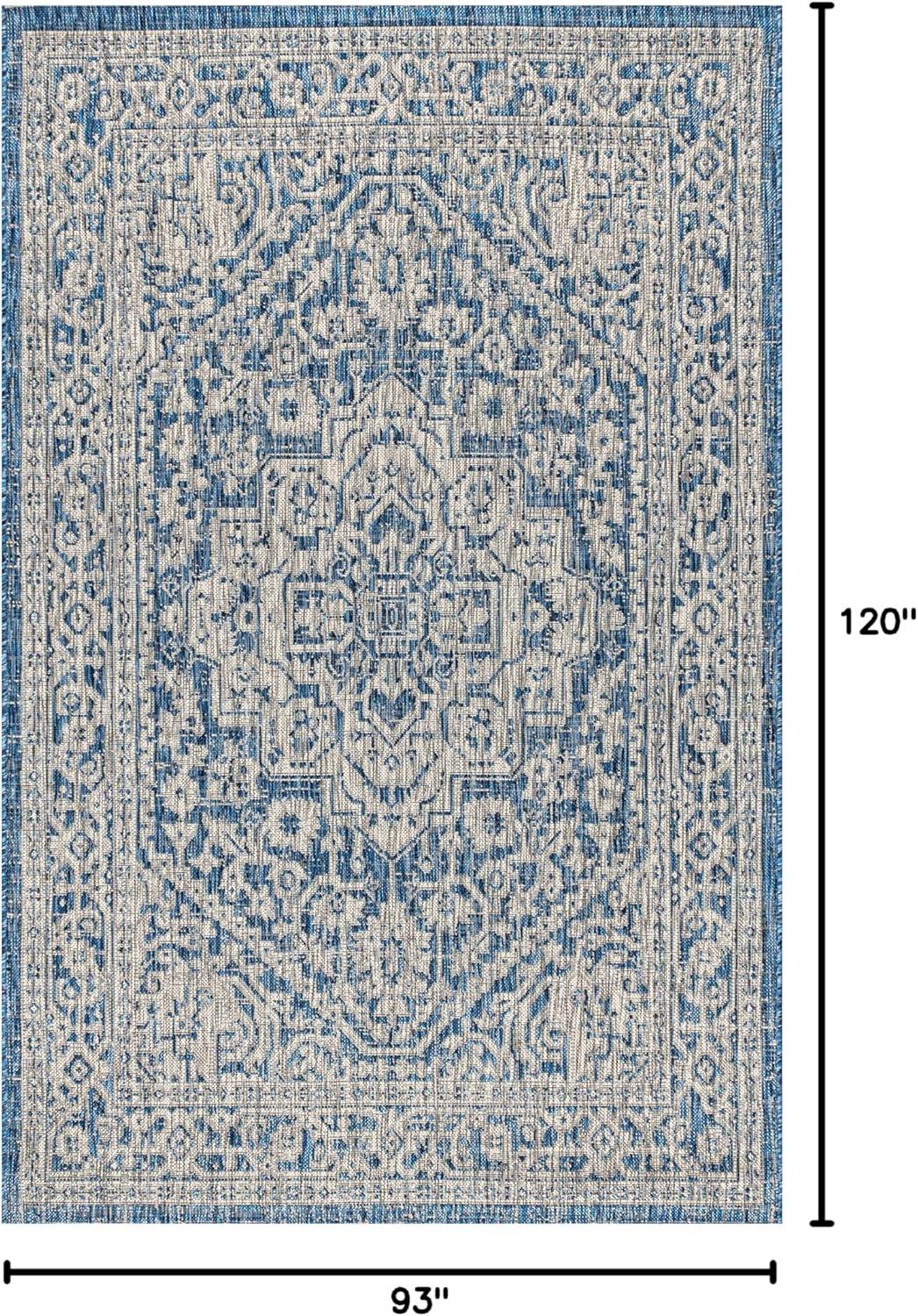 8'x10' Sinjuri Medallion Textured Weave Indoor/Outdoor Area Rug, Navy/Gray - JONATHAN Y