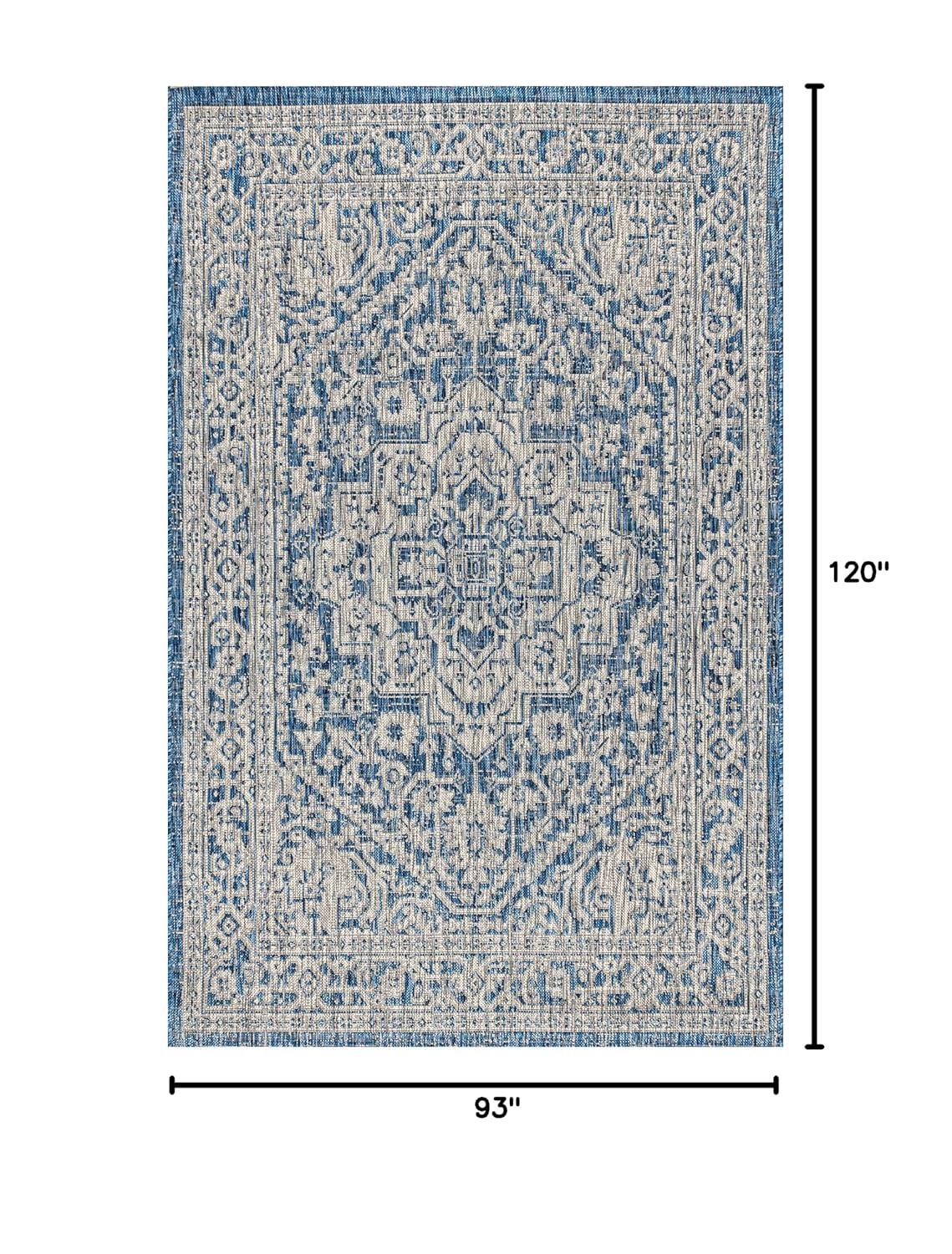 8'x10' Sinjuri Medallion Textured Weave Indoor/Outdoor Area Rug, Navy/Gray - JONATHAN Y