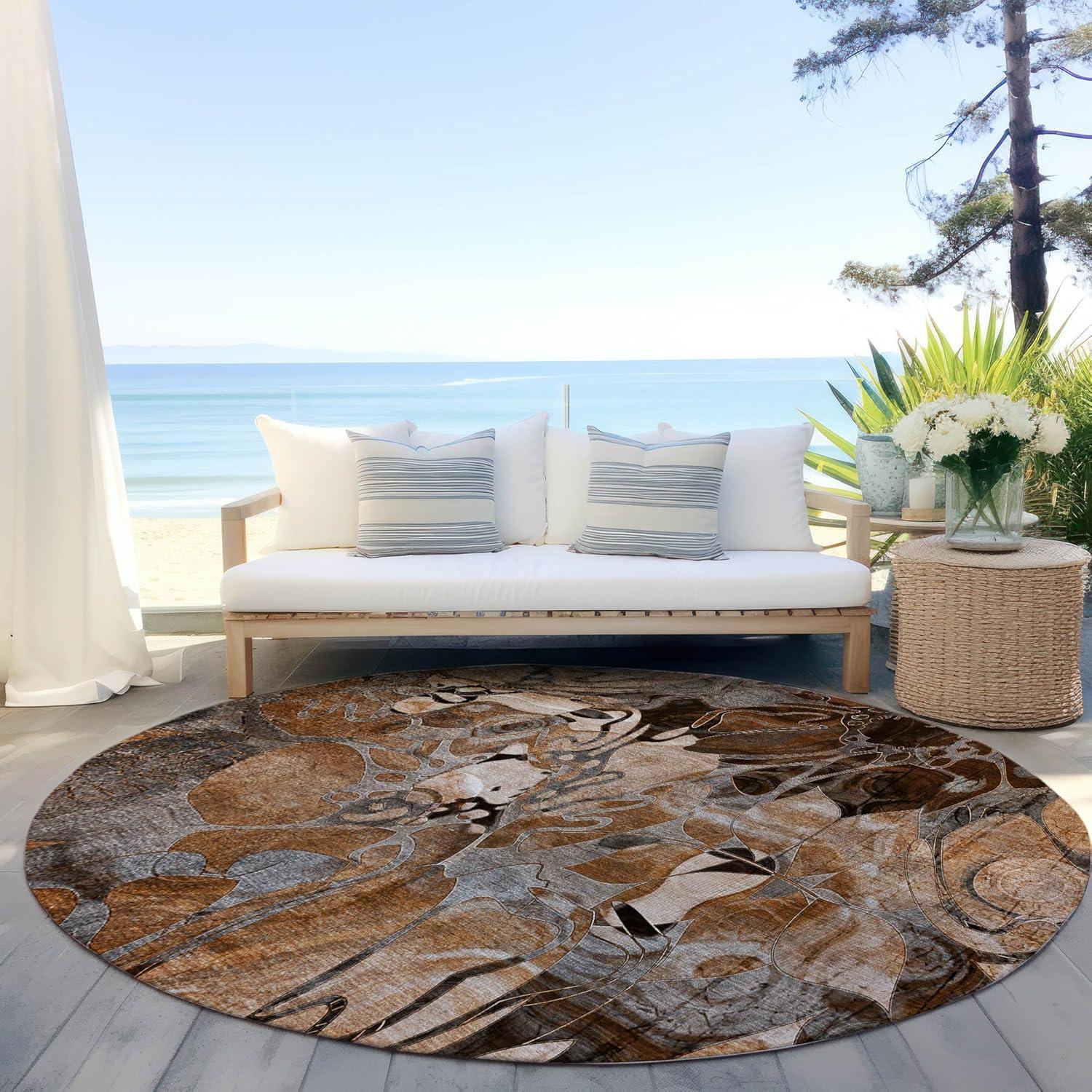 Chantille ACN558 Paprika 8 ft. x 8 ft. Round Machine Washable Indoor/Outdoor Geometric Area Rug
