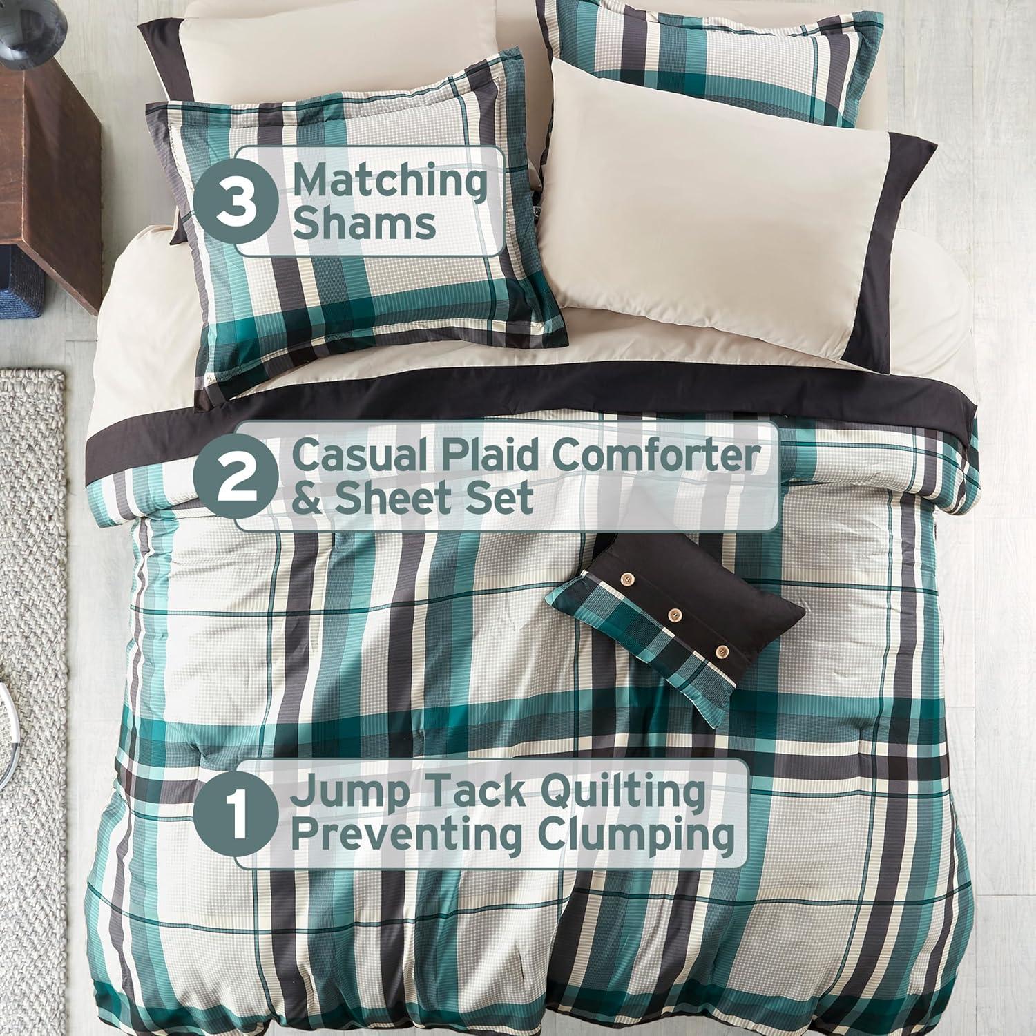 Intelligent Design Rick Plaid Microfiber Soft Comforter Set with Bed Sheet Teal Blue