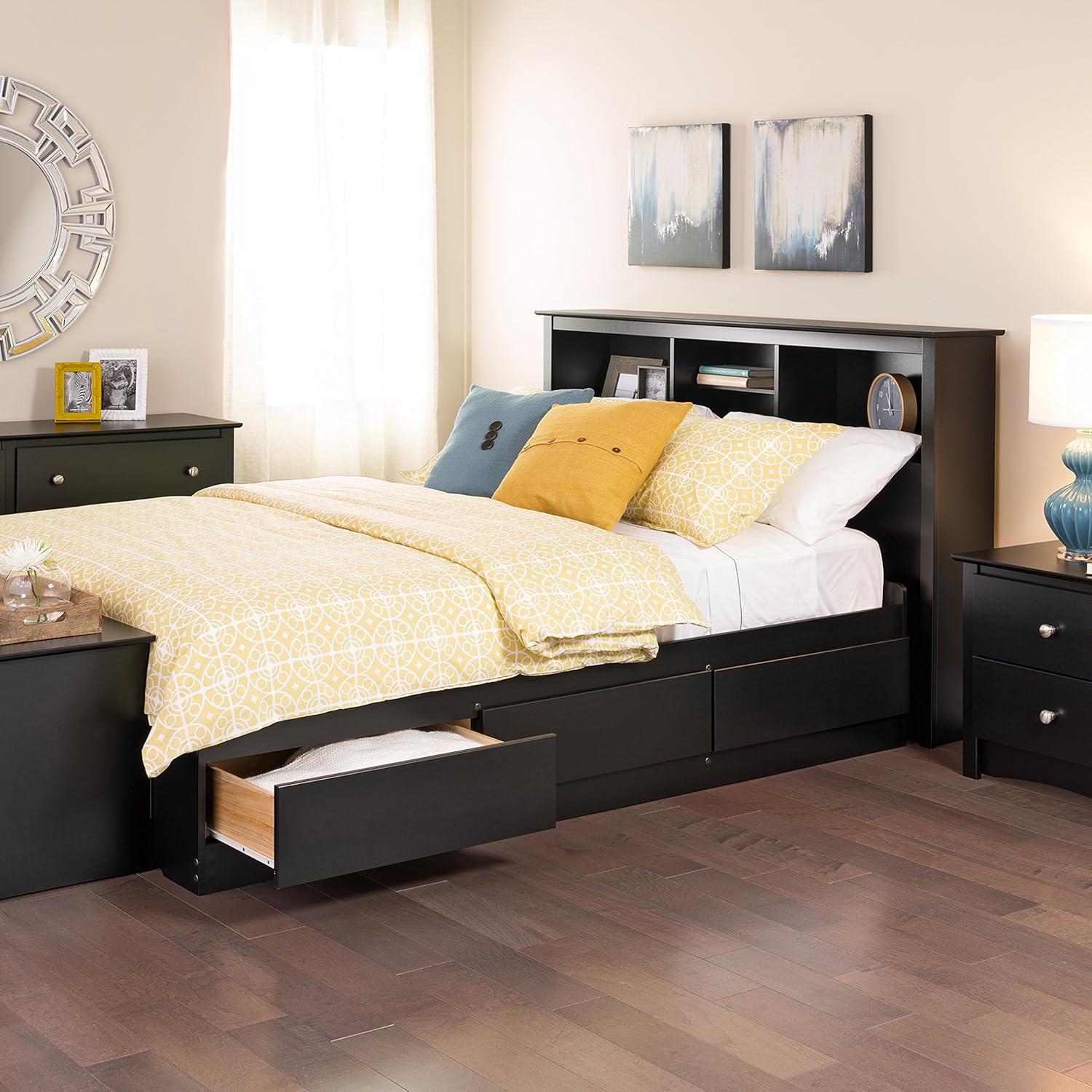 Prepac Freestanding Full/Queen Bookcase Headboard,  Black