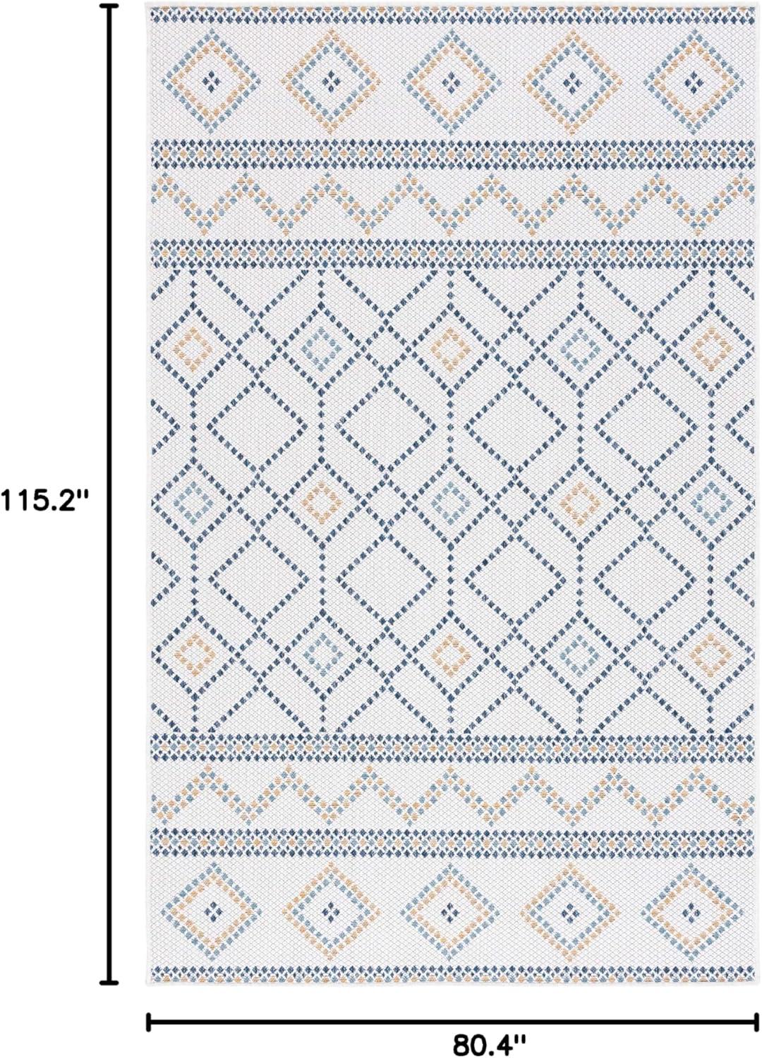 Courtyard CY9681 Power Loomed Indoor/Outdoor Area Rug - Ivory/Navy Yellow - 6'7"x9'6" - Safavieh.