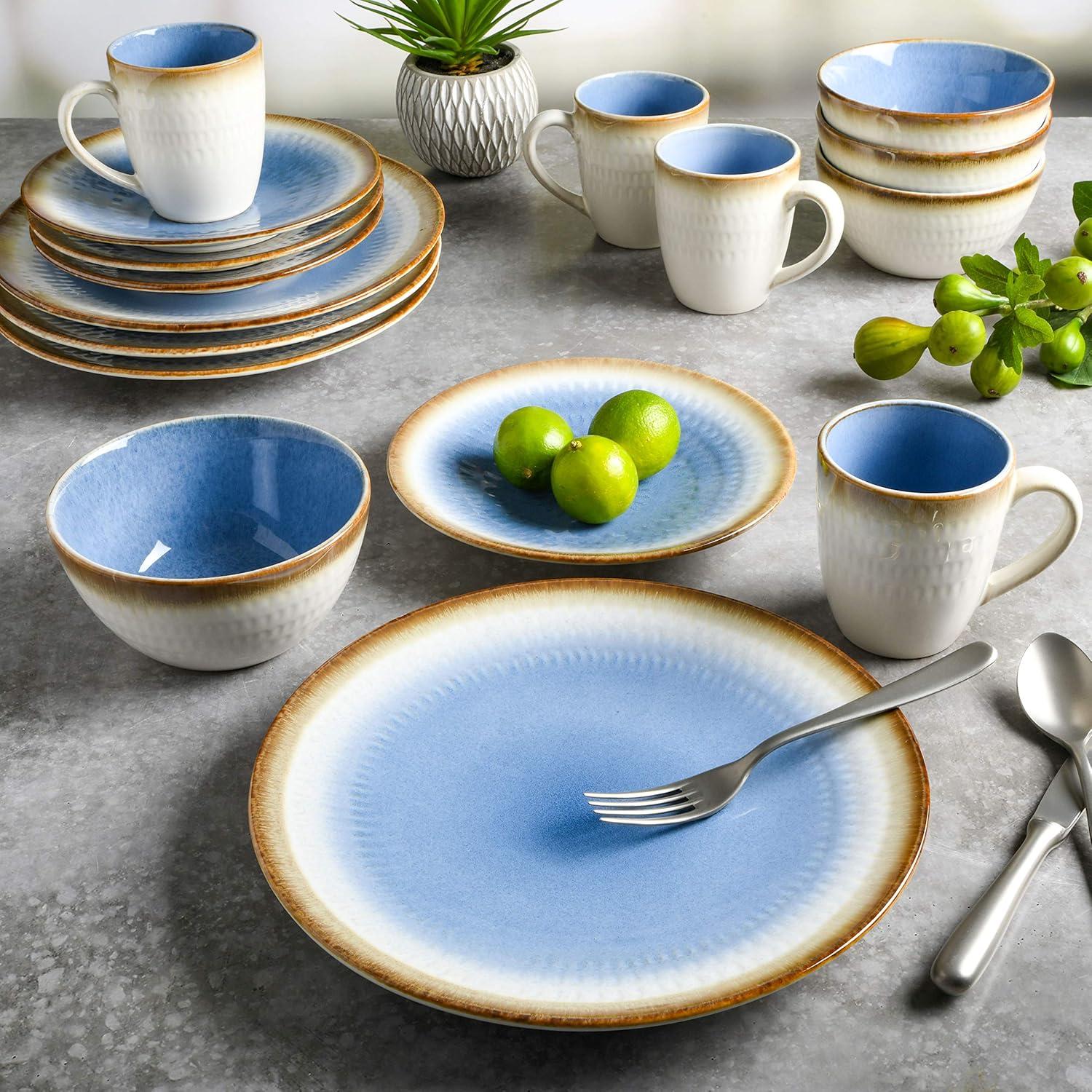 Gibson Elite Moonstruck Round Reactive Glaze Stoneware Dinnerware Set, Service For 4 (16Pcs), Blue Moon