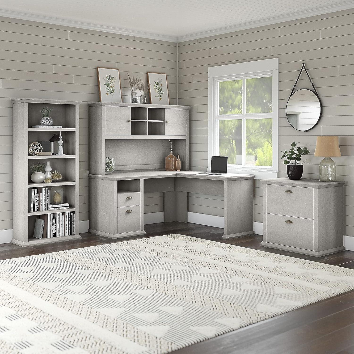 Yorktown Cottage 60W Hutch for L Desk or Corner Desk in Linen White Oak (Desk Sold Separately)