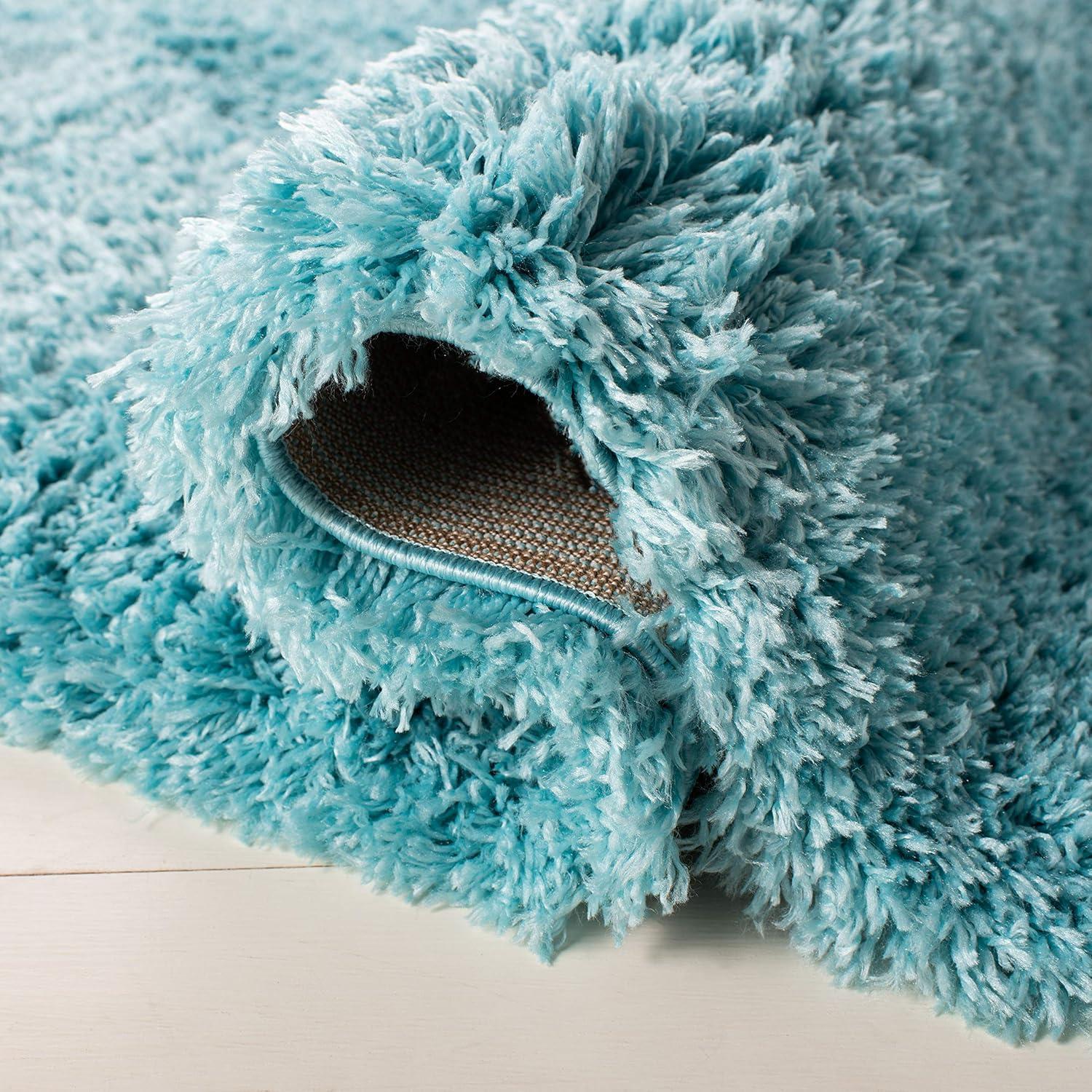 Blue 9' x 12' Solid Shag Synthetic Area Rug