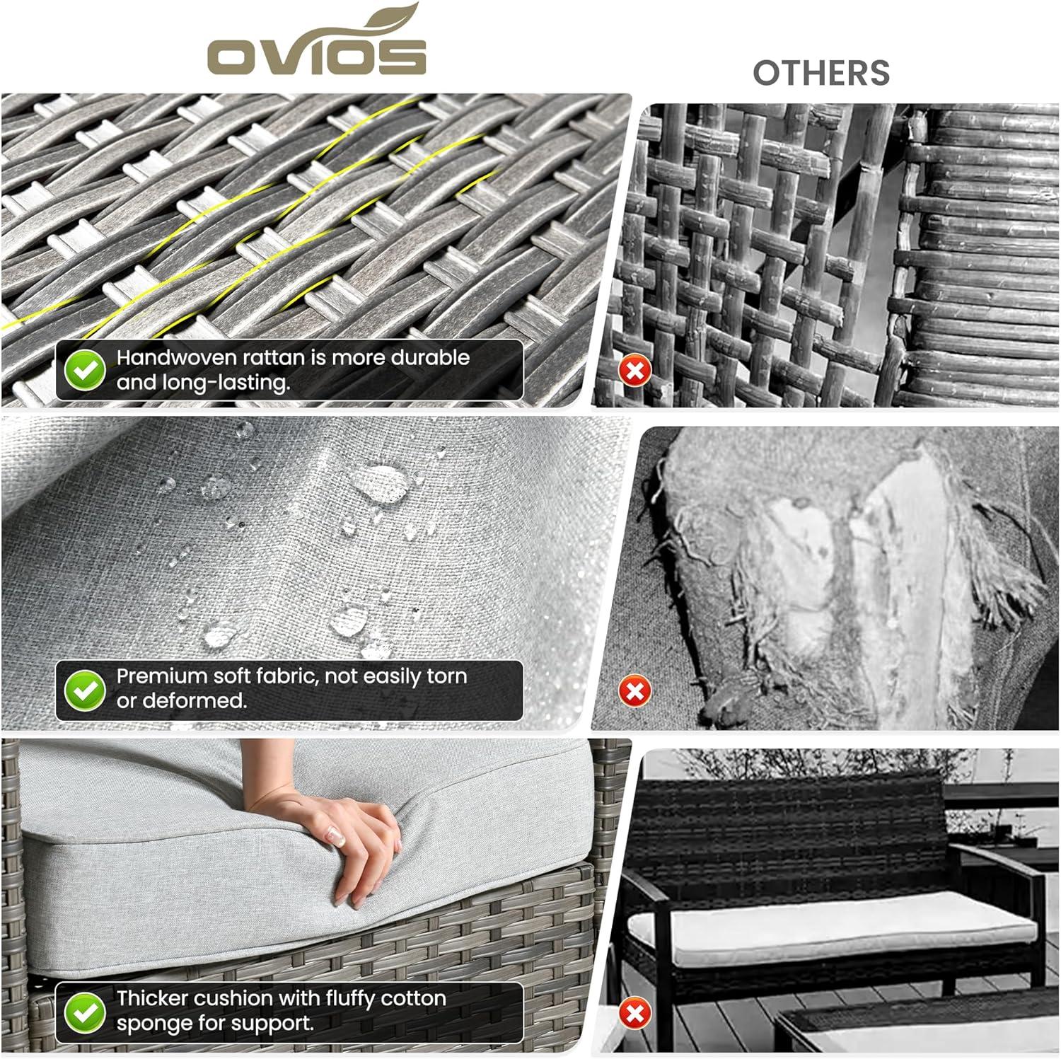 Ovios 5 Pieces Outdoor Patio Furniture Set Wicker Rattan Outdoor Conversation Comfortable Sectional Sofa with Steel Frame, Grey