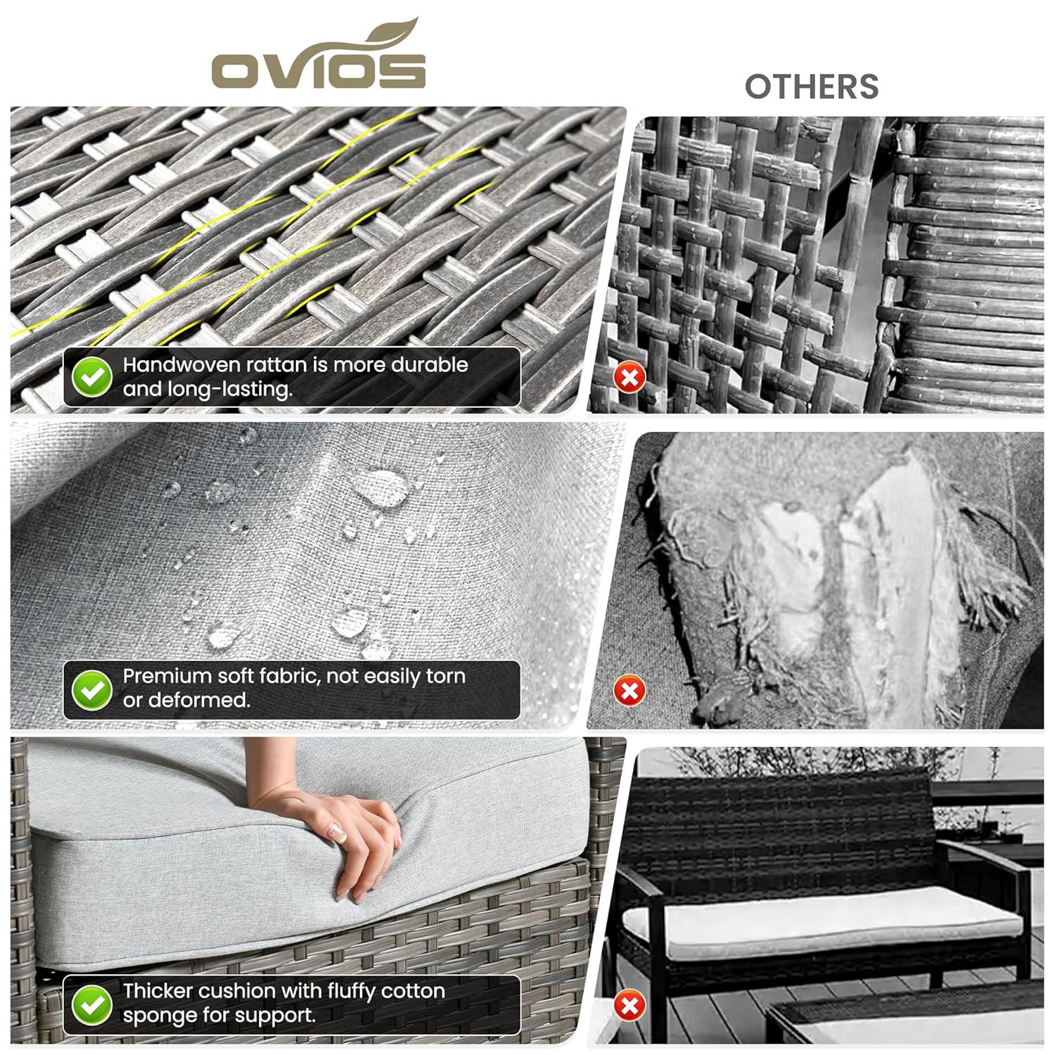 Ovios 5 Pieces Outdoor Patio Furniture Set Wicker Rattan Outdoor Conversation Comfortable Sectional Sofa with Steel Frame, Grey