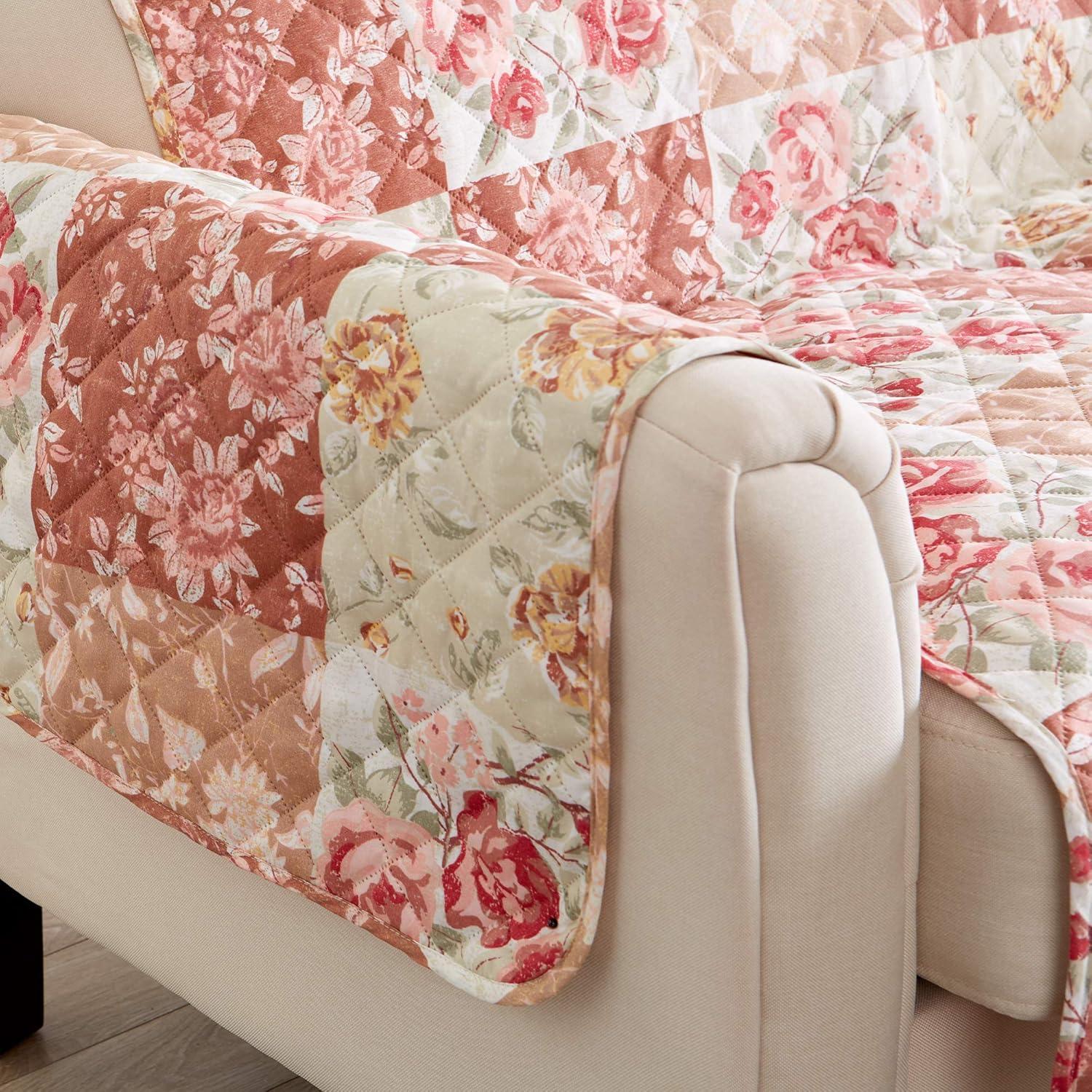 Dusty Rose Quilted Reversible Loveseat Cover with Elastic Straps