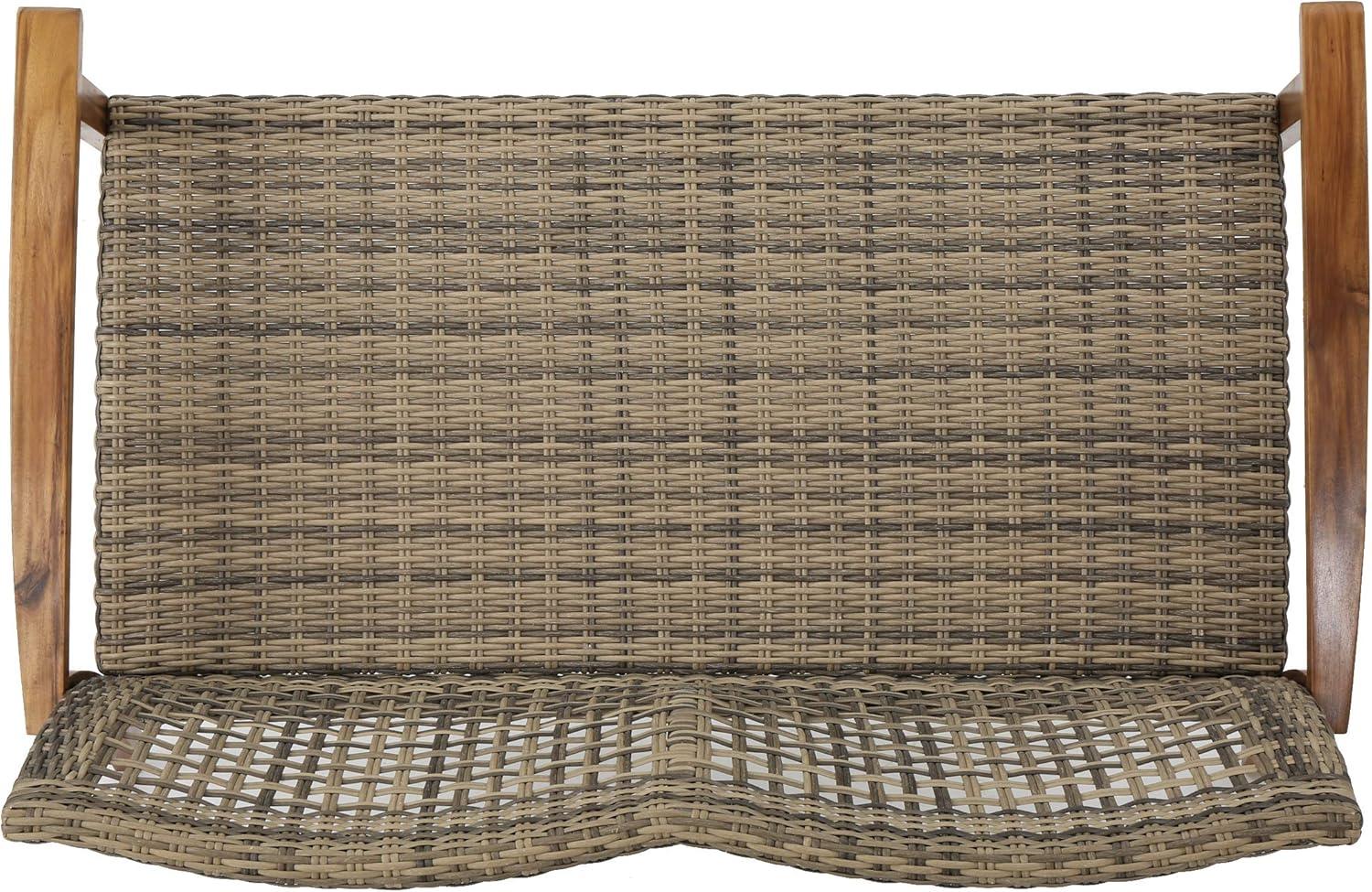 GDFStudio Jean Outdoor Acacia Wood and Wicker Loveseat, Brown