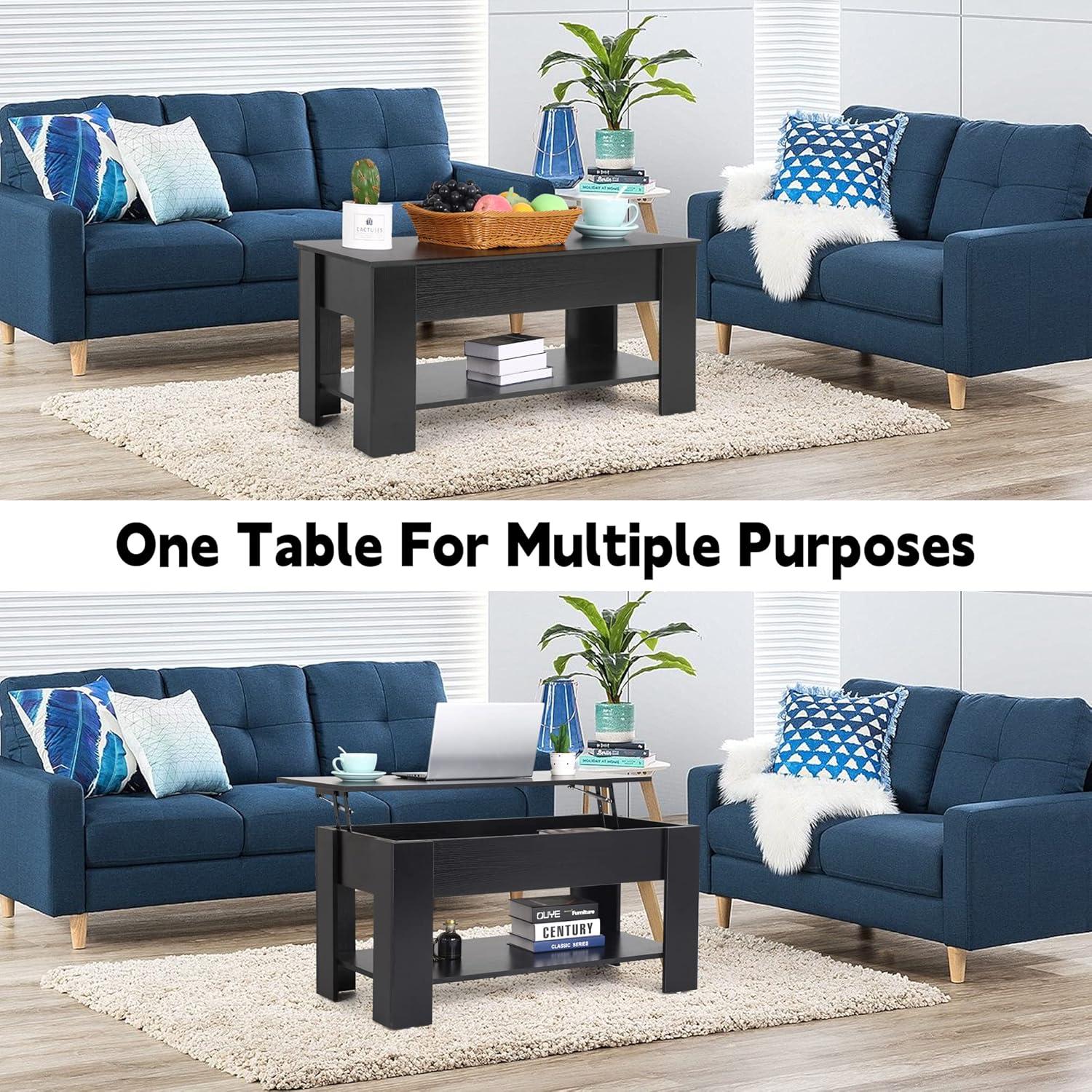 FDW Coffee Tables with Hidden Compartment and Storage Shelf Wooden Lift Tabletop Dining Table for Living Room Home (White)