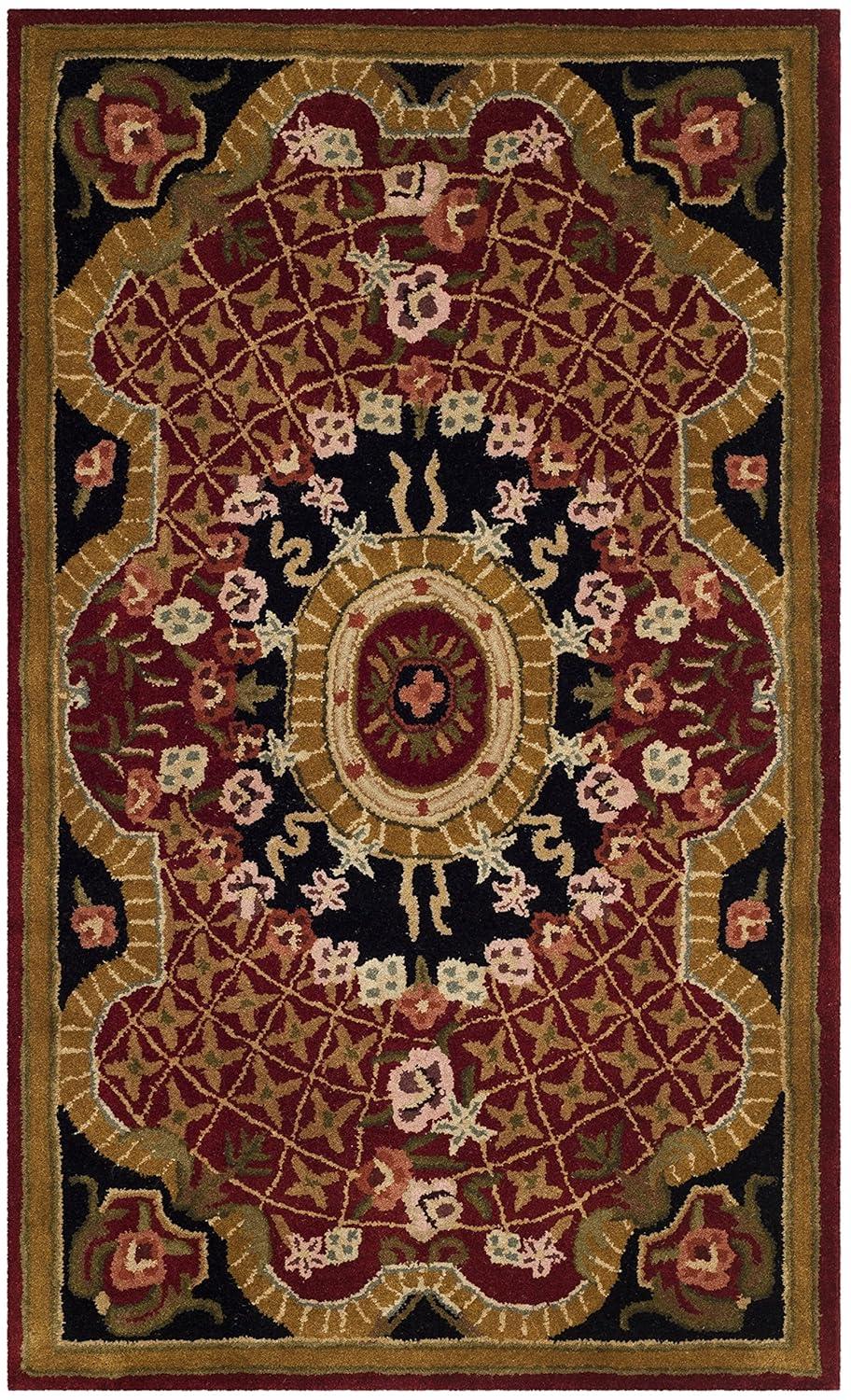 SAFAVIEH Classic Chandler Floral Bordered Wool Area Rug, Burgundy/Black, 2'3" x 4'
