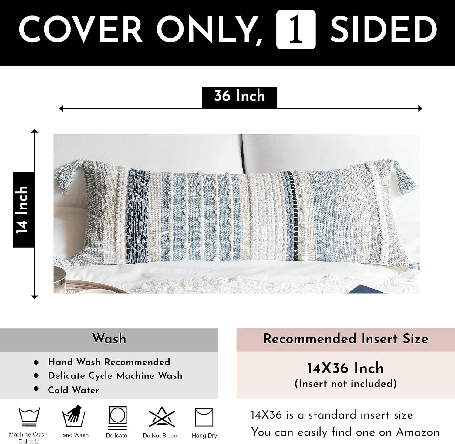 Coastal Blue Decorative Lumbar Pillow Cover 14x36 Boho Long Body Pillow for Bed Farmhouse Lumbar Throw Pillow for Couch Modern Accent Textured Throw Pillowcase