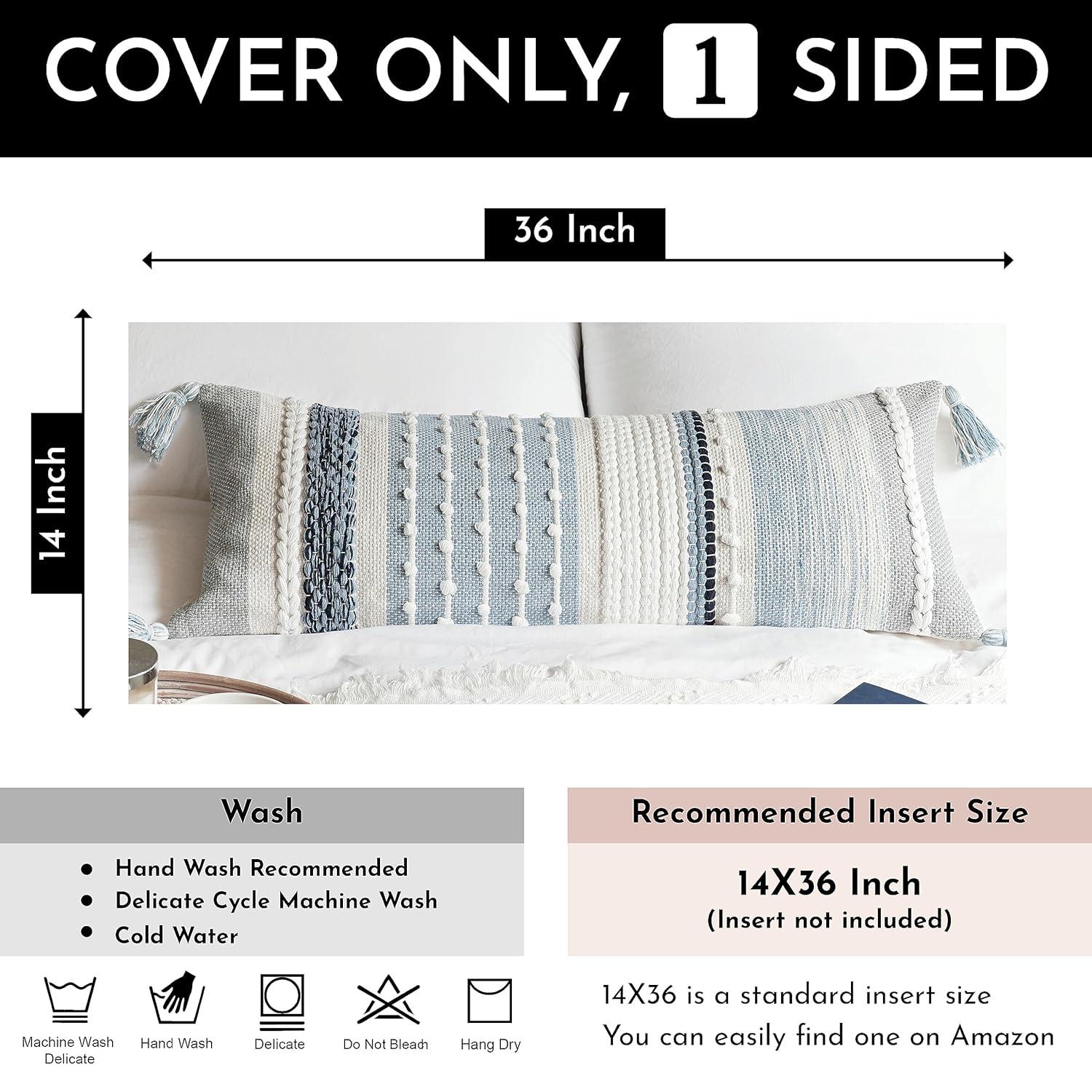 Coastal Blue Decorative Lumbar Pillow Cover 14x36 Boho Long Body Pillow for Bed Farmhouse Lumbar Throw Pillow for Couch Modern Accent Textured Throw Pillowcase