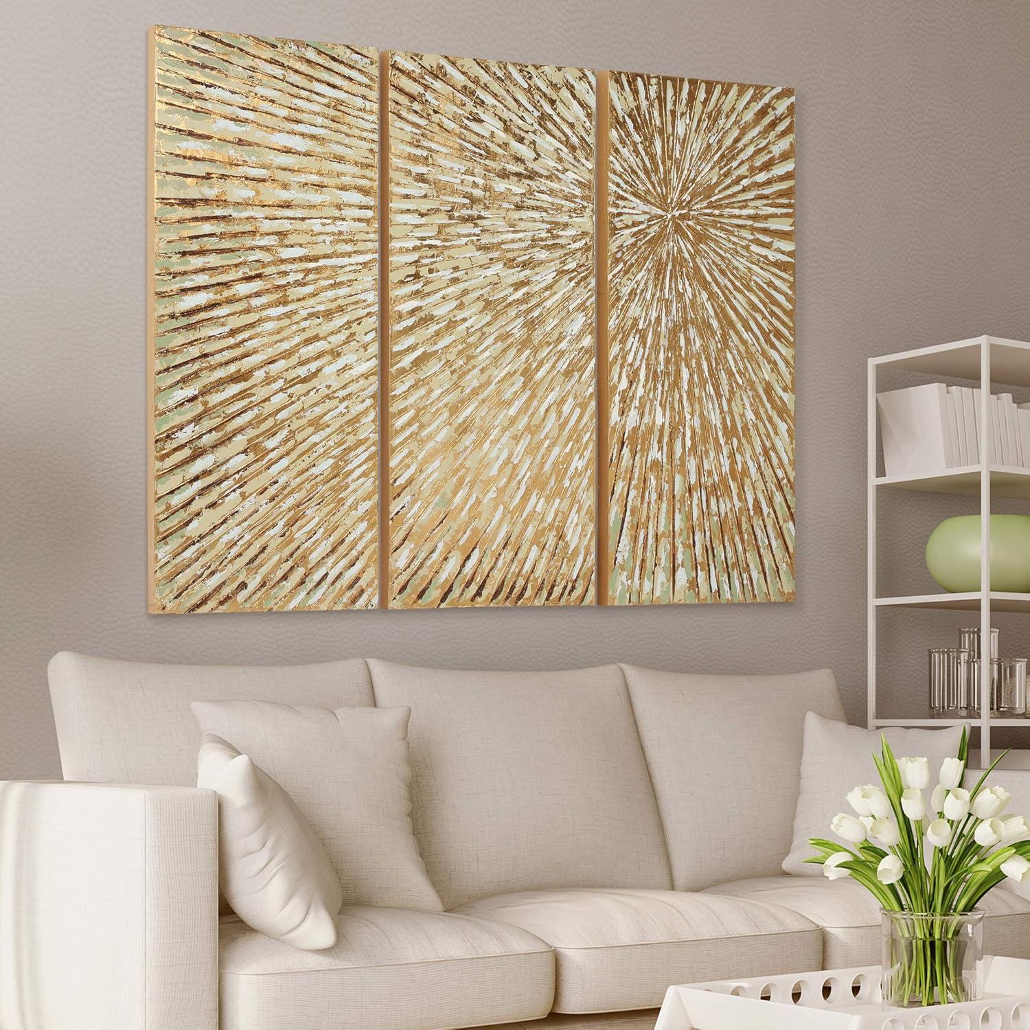 Sunshine Abstract Hand Painted Canvas Wall Art, Set of 3, by Martin Edwards, 48 " x 20 " each.