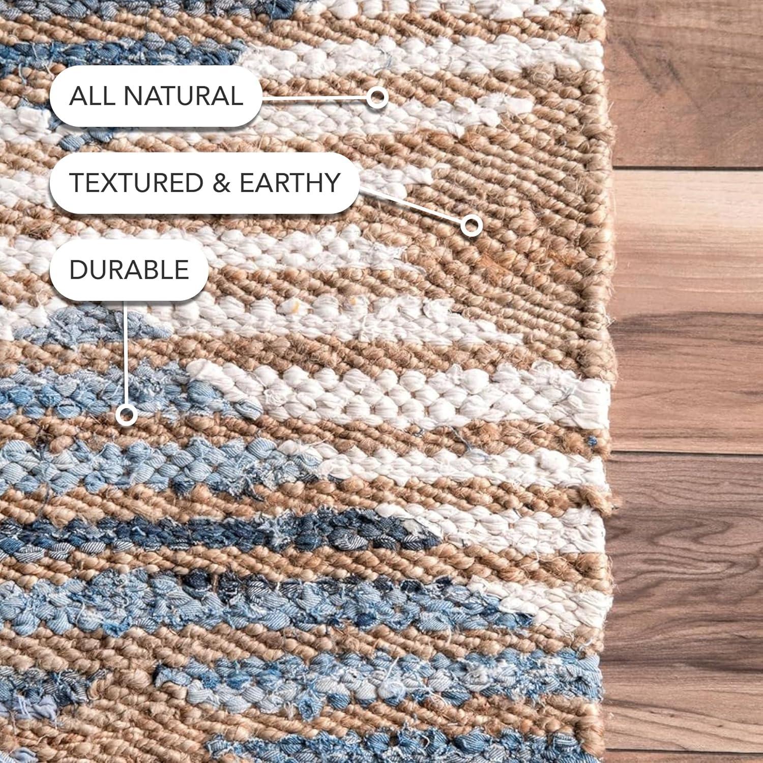 nuLOOM Hand Braided Marla Denim And Jute Diamonds Area Rug, Runner 2' 6" x 10', Off White