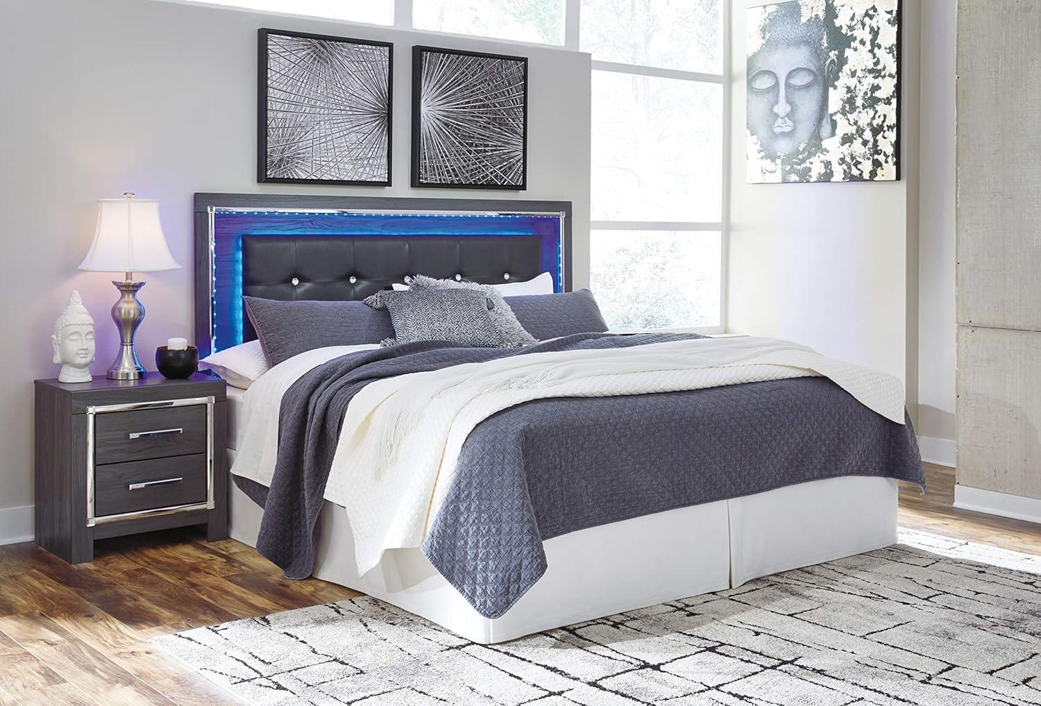 Glam Gray Tufted Faux Leather King Headboard with LED Lights