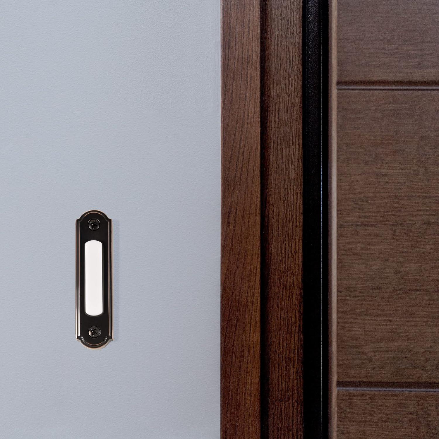 Newhouse Hardware LED Lighted Metal Door Chime Push Button (Oil-Rubbed Bronze) | Surface Mount Lighted Door Bell Button | Replacement Wired Doorbell Button for Most Door Bell Chimes