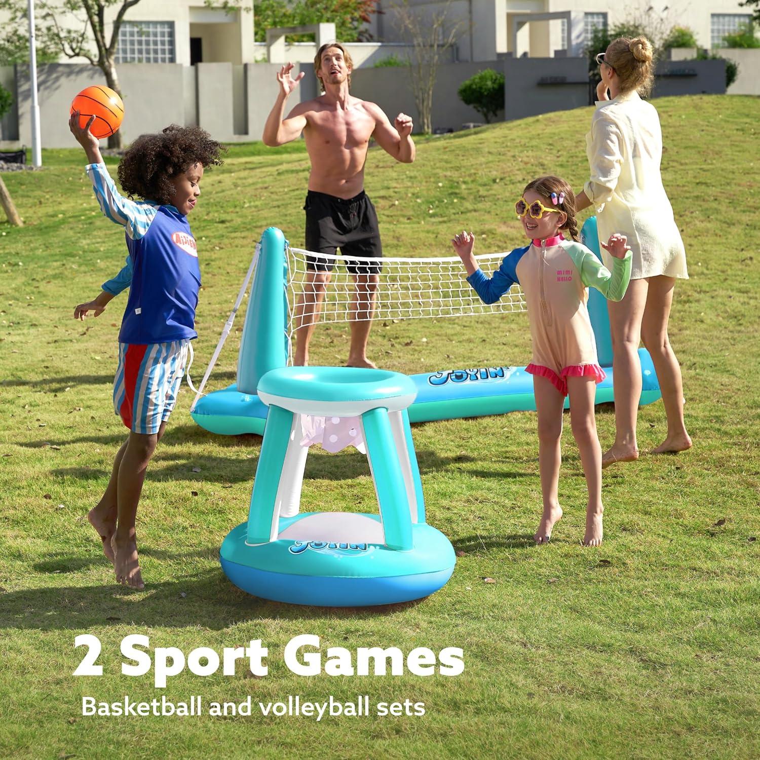 Phantoscope Floating Swimming Game Toy For Kids And Adults, Summer Floaties, Volleyball Court (105”X28”X35”)|Basketball (27”X23”X27”),L-Blue