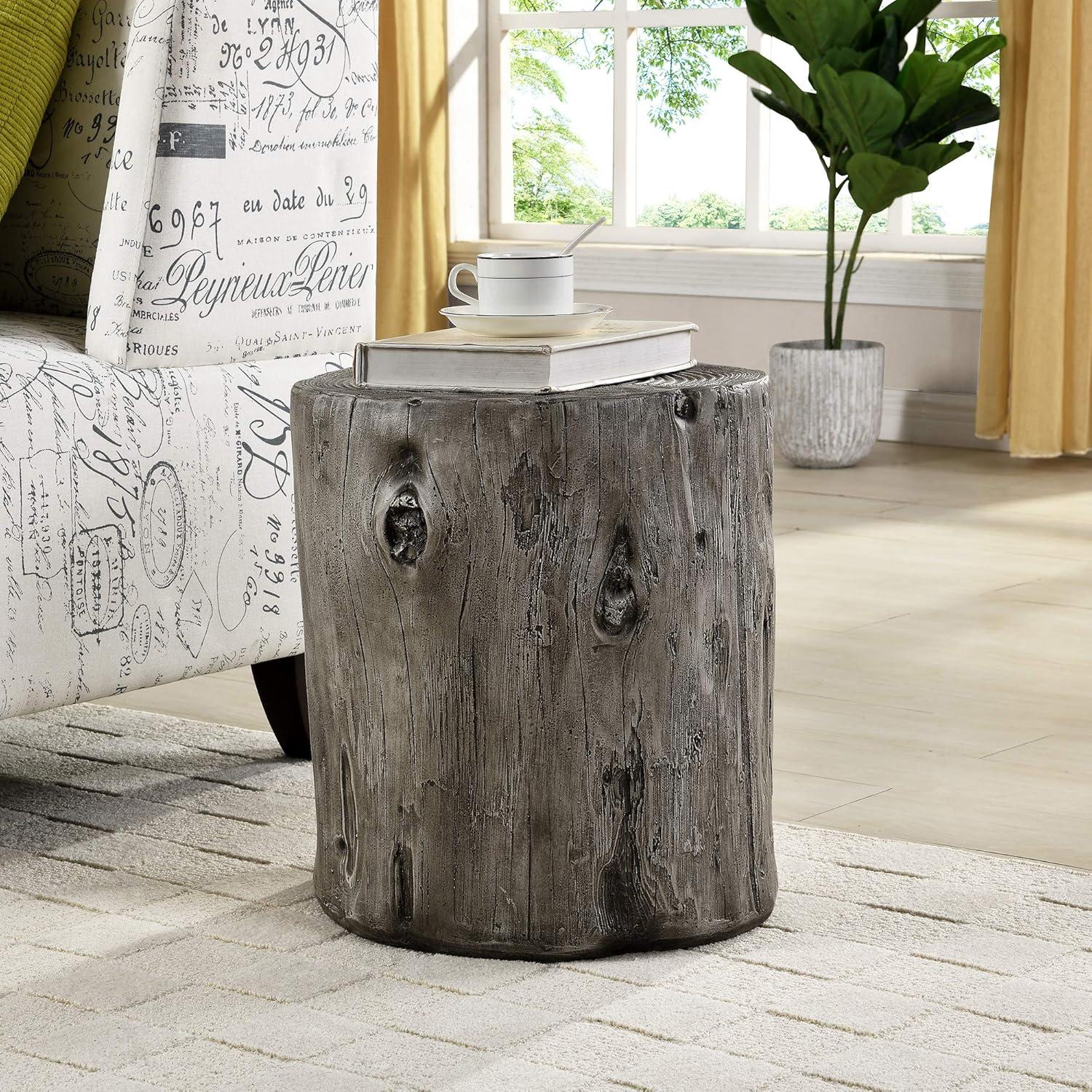 Rustic Weathered Gray Round Fir Wood & Metal End Table