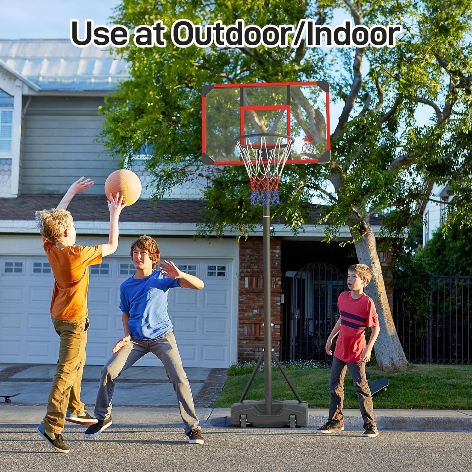 Adjustable Red and Black Metal Kids Basketball Hoop with PC Backboard