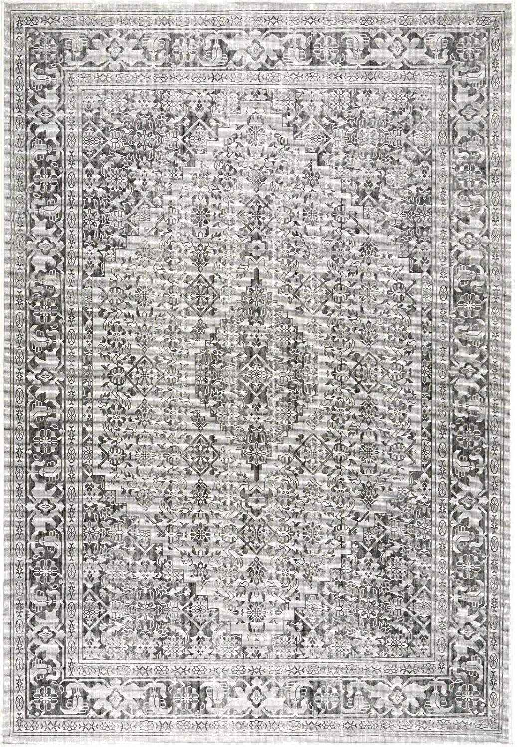 Dahlia 5'2" x 7'2" Outdoor Patio Country Rug Gray/Black - Nicole Miller: Loomed Polypropylene, Medallion Design