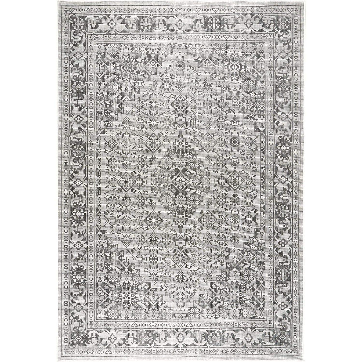 Nicole Miller New York Patio Country Dahlia Medallion Indoor/Outdoor Area Rug Grey/Black