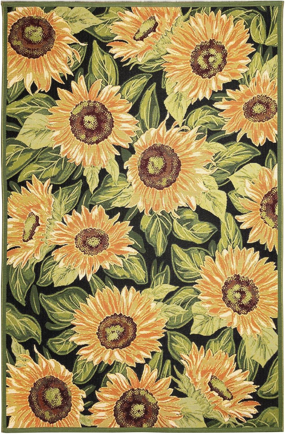 Liora Manne Marina Sunflowers Indoor/Outdoor Rug Black 3'3" x 4'11"