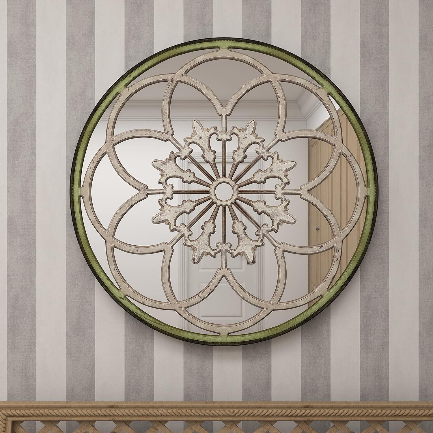 DecMode 40" x 40" White Medallion Floral Wall Mirror