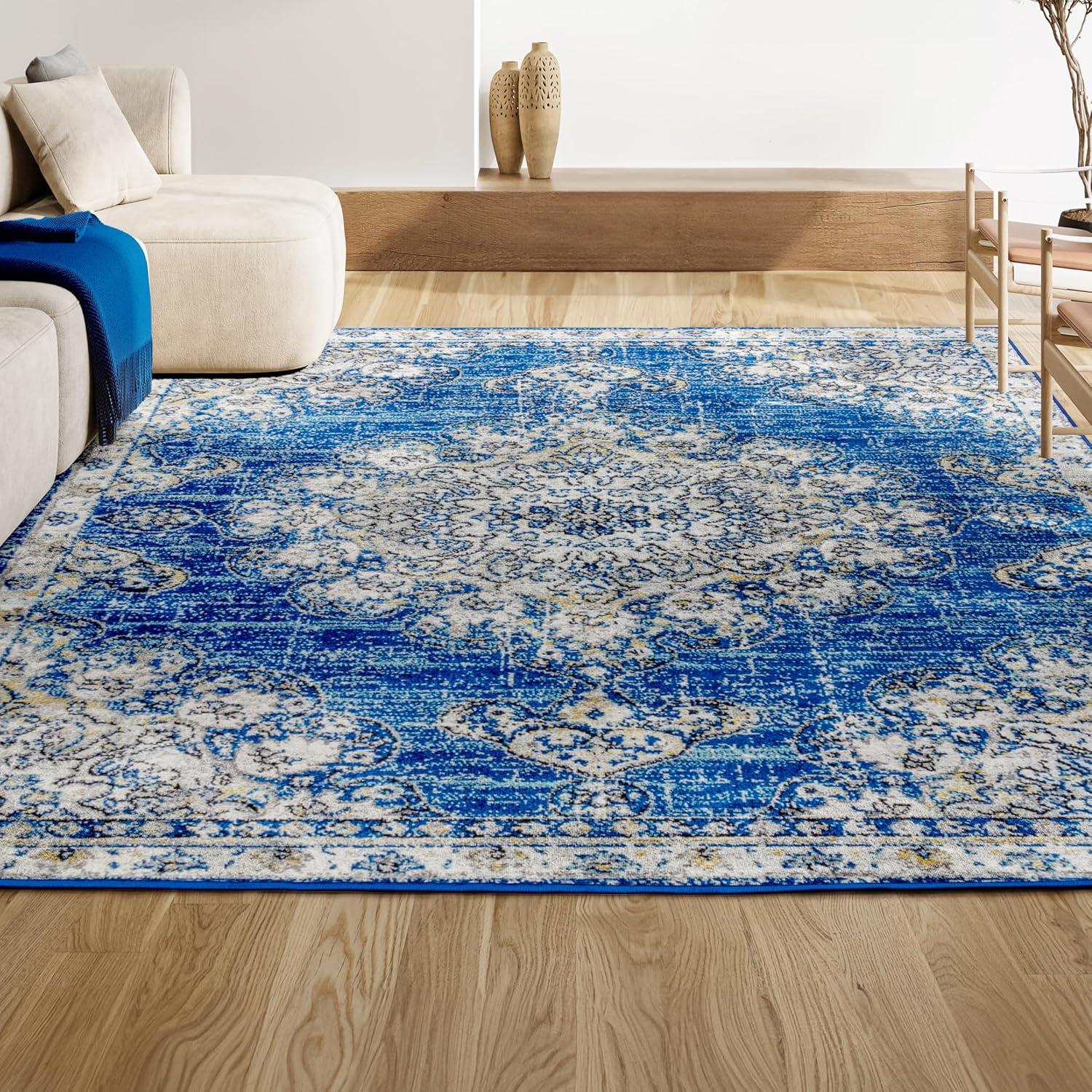 JONATHAN Y Bohemian FLAIR Boho Vintage Medallion Blue/Cream 4 ft. x 6 ft. Area Rug