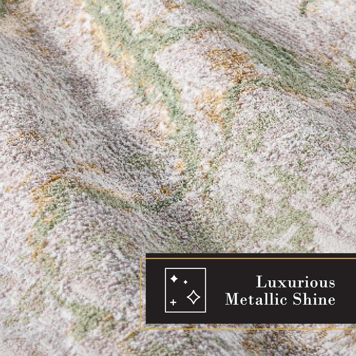 TOWN & COUNTRY LUXE Opaline Bold Marble Area Rug with Glam Metallic Ribbed Texture Pile, Sage Green