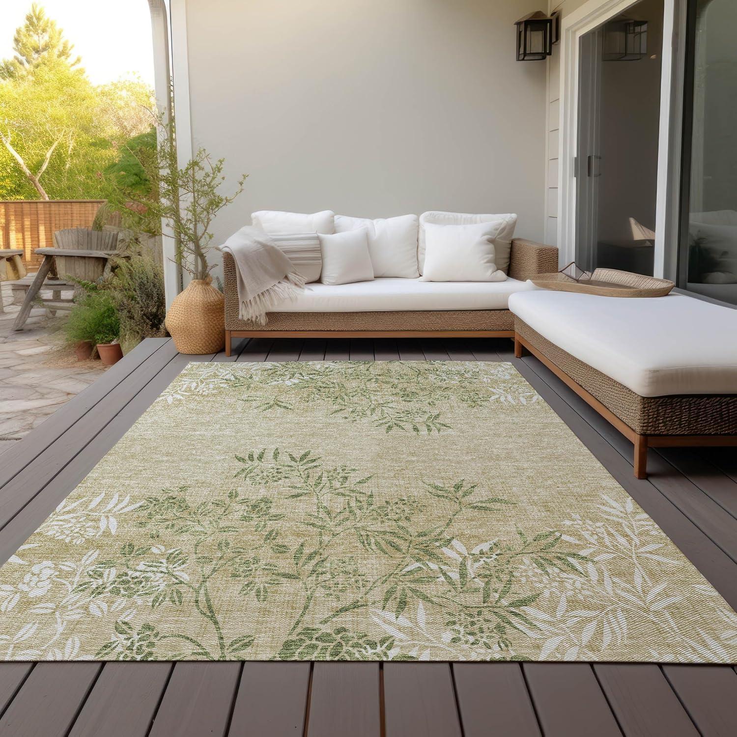Addison Rugs Chantille Indoor/Outdoor Transitional Floral Khaki Washable Rectangle Rug, 2'6" x 3'10"