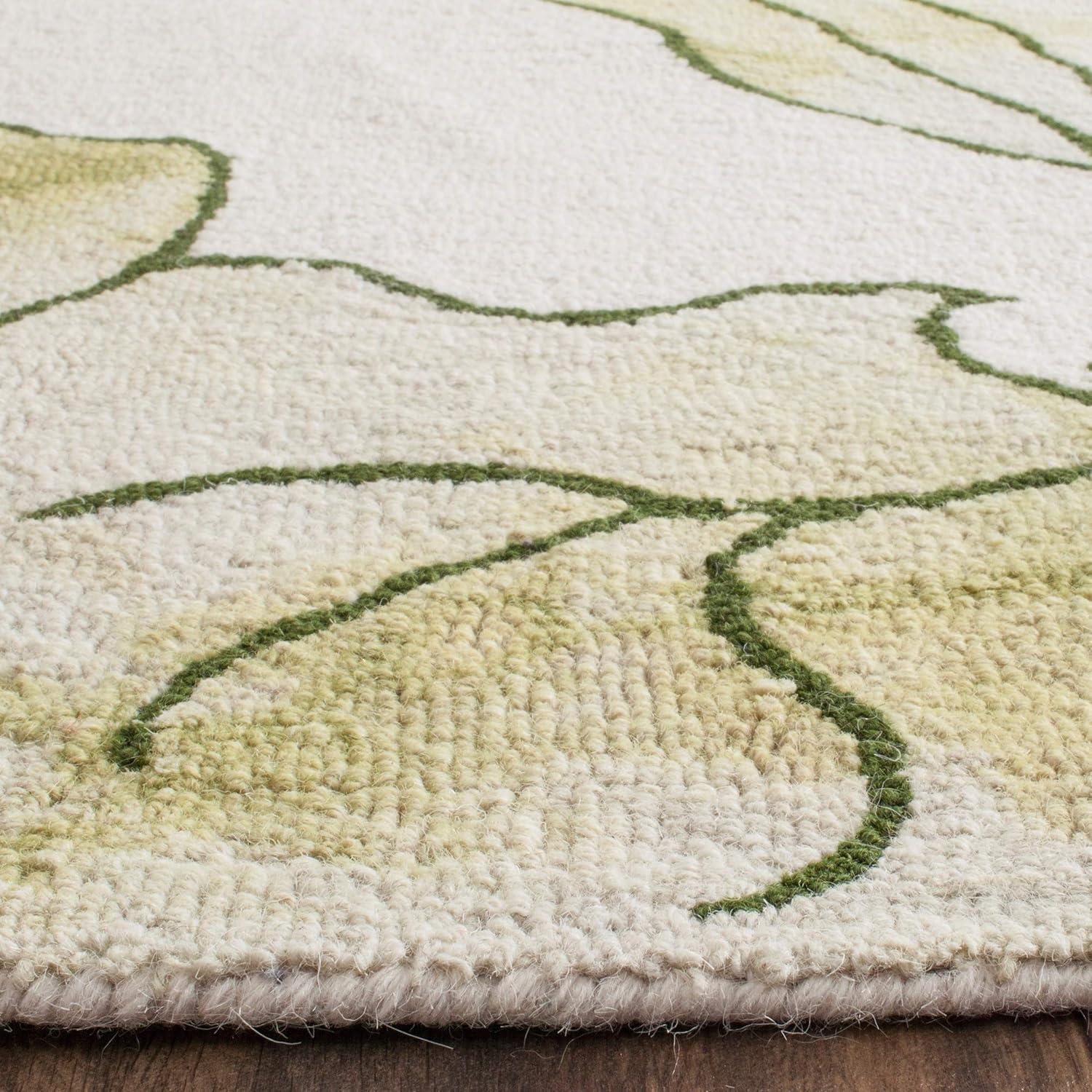 Ivory and Light Green Hand-Tufted Wool Square Area Rug, 5' x 8'