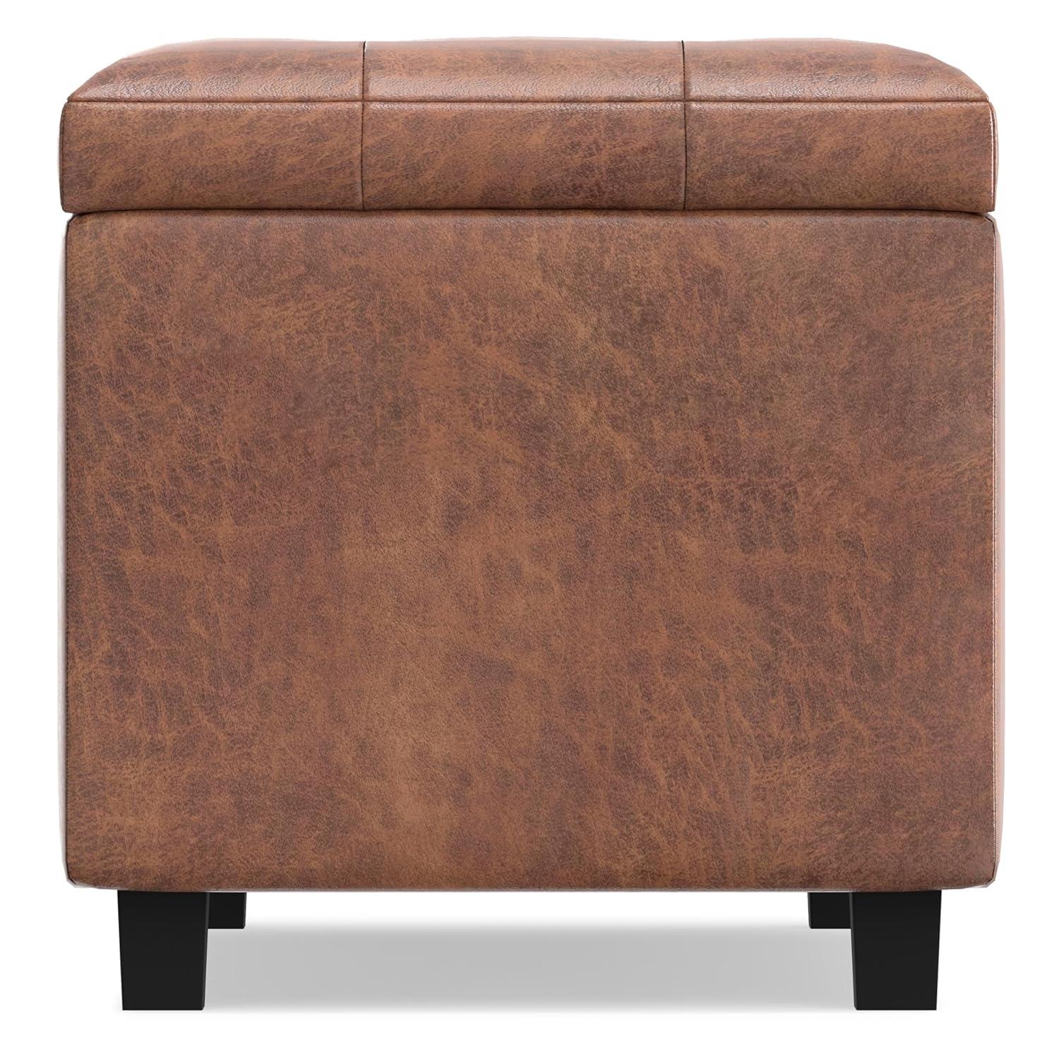 Simpli Home Cosmopolitan 34"W Upholstered Storage Ottoman with Tufted Design and Large Interior Storage