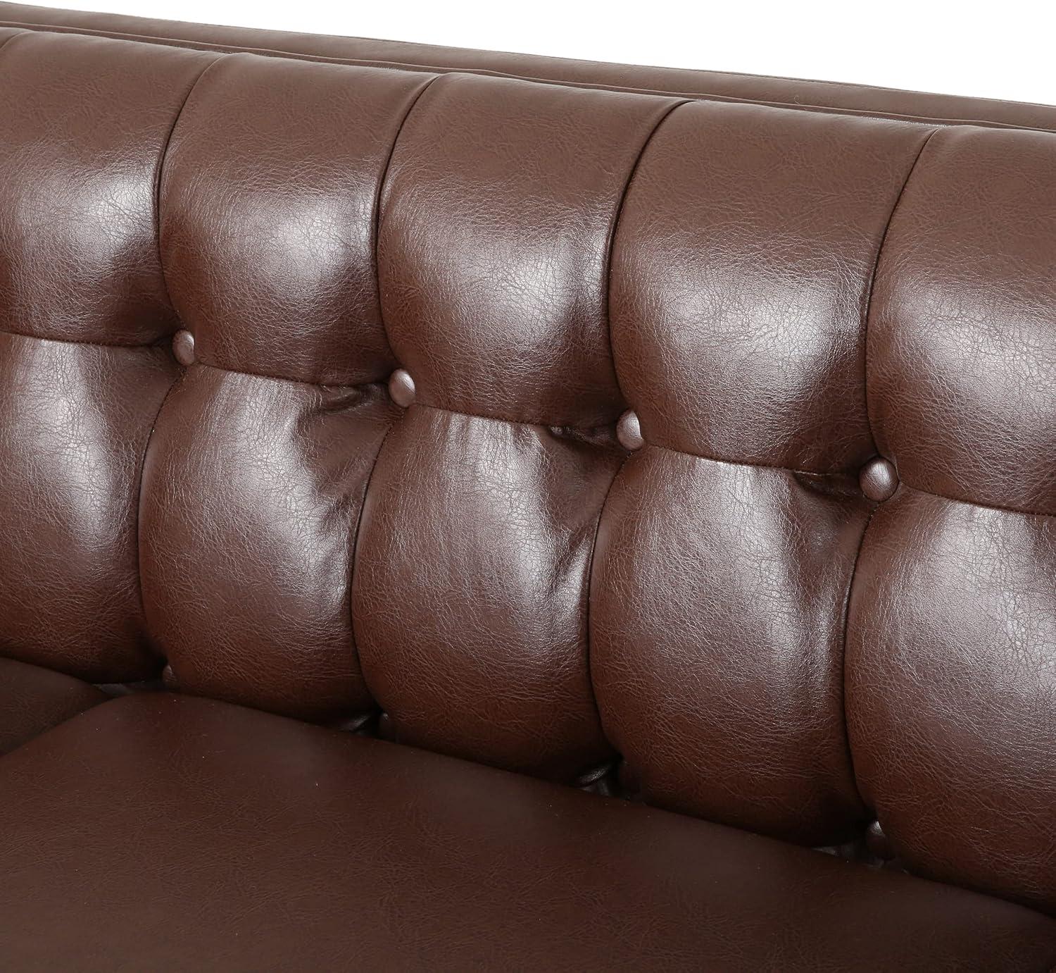 Pondway Contemporary Faux Leather Tufted 3 Seater Sofa Dark Brown/Brown - Christopher Knight Home: Elegant Low Backrest, Birch Wood Legs