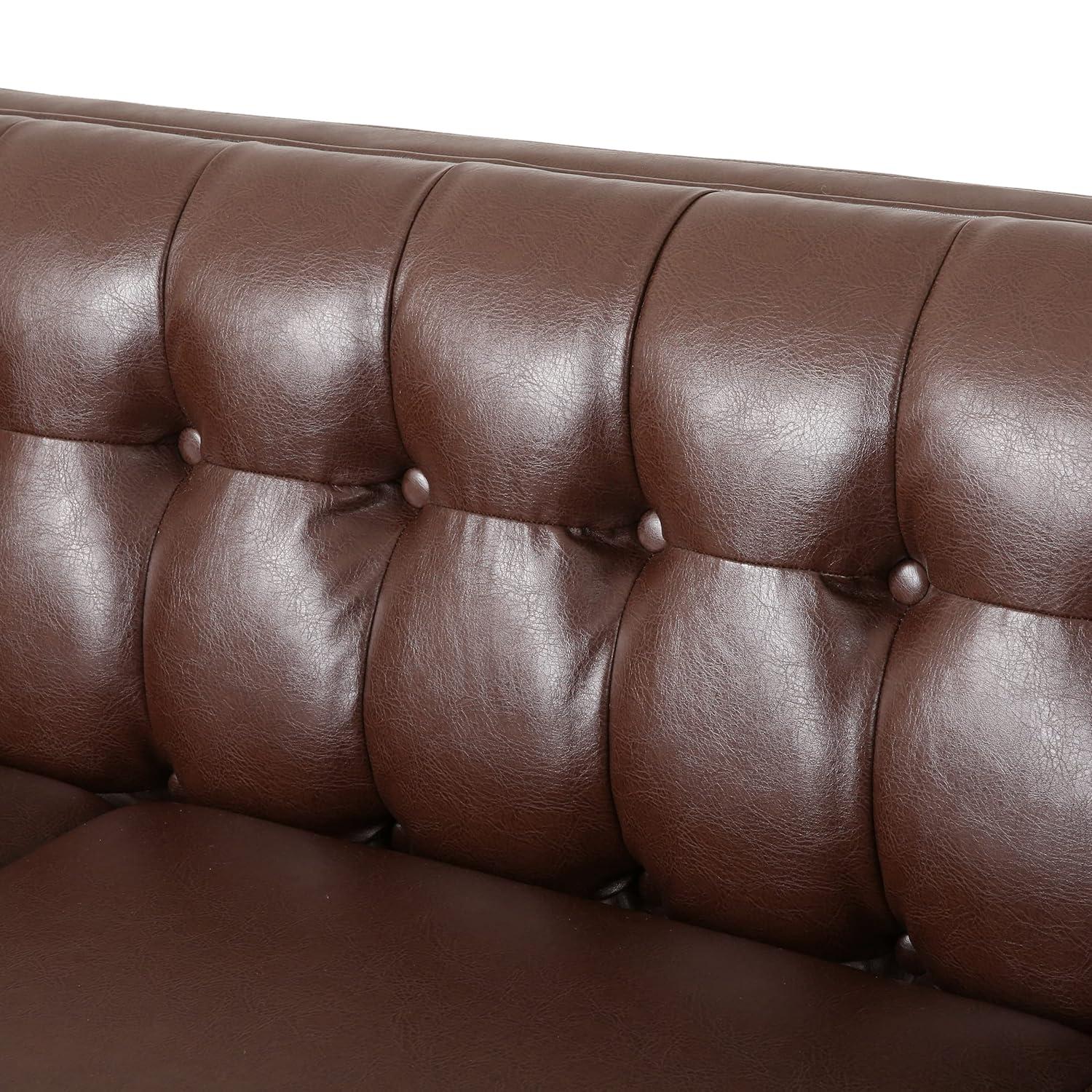 Pondway Contemporary Faux Leather Tufted 3 Seater Sofa Dark Brown/Brown - Christopher Knight Home: Elegant Low Backrest, Birch Wood Legs