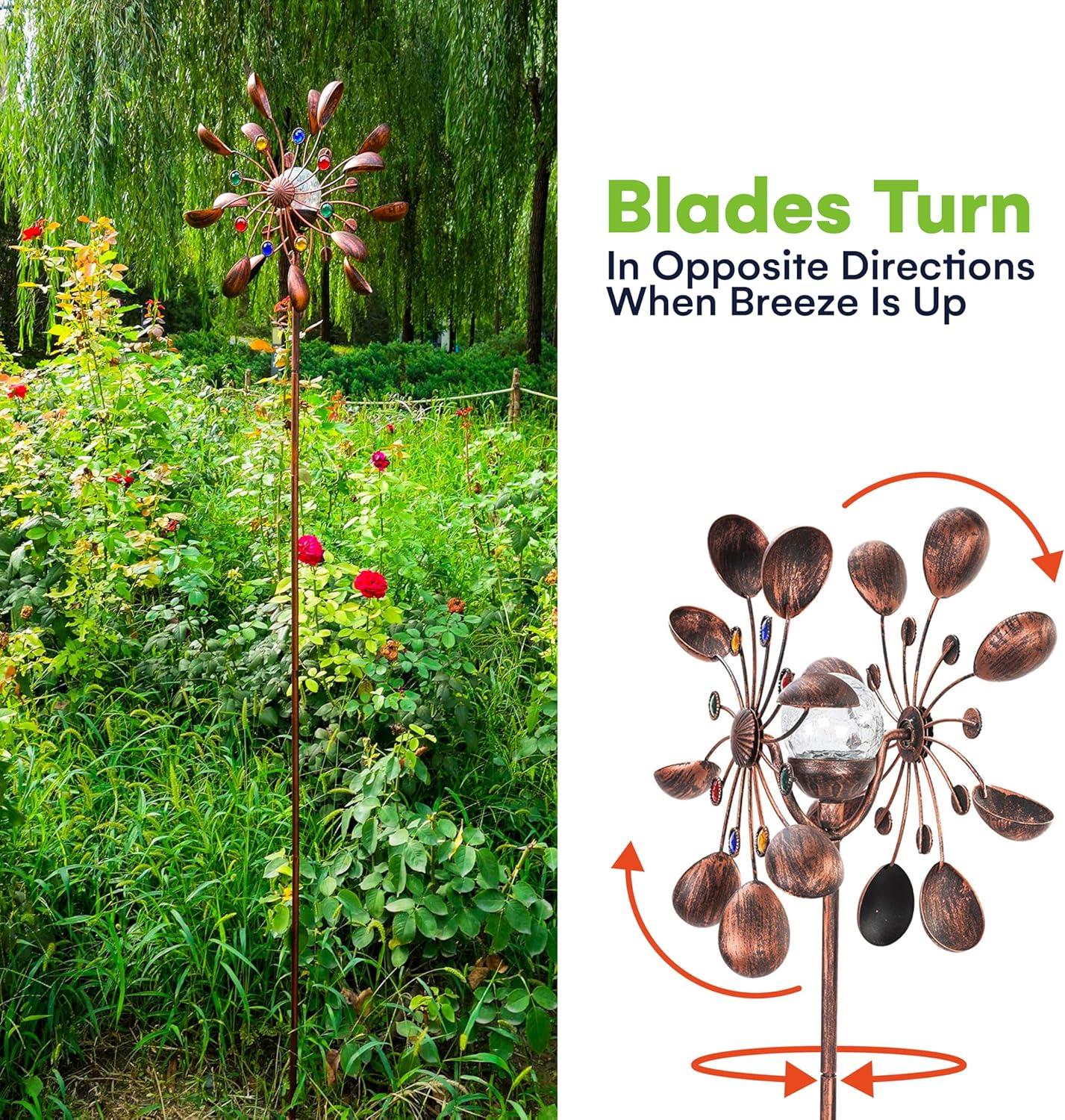 75-Inch Bronze Metal Solar-Powered LED Wind Spinner